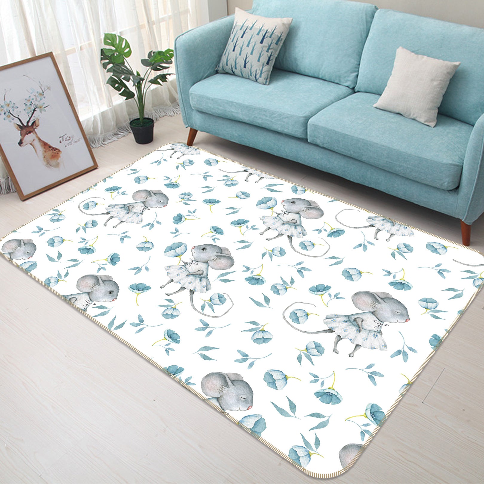 3D Mouse Flower 008 Uta Naumann Rug Non Slip Rug Mat