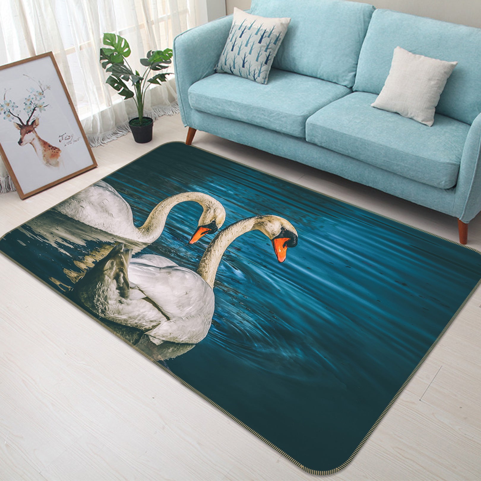 3D Swan Lake 82155 Animal Non Slip Rug Mat