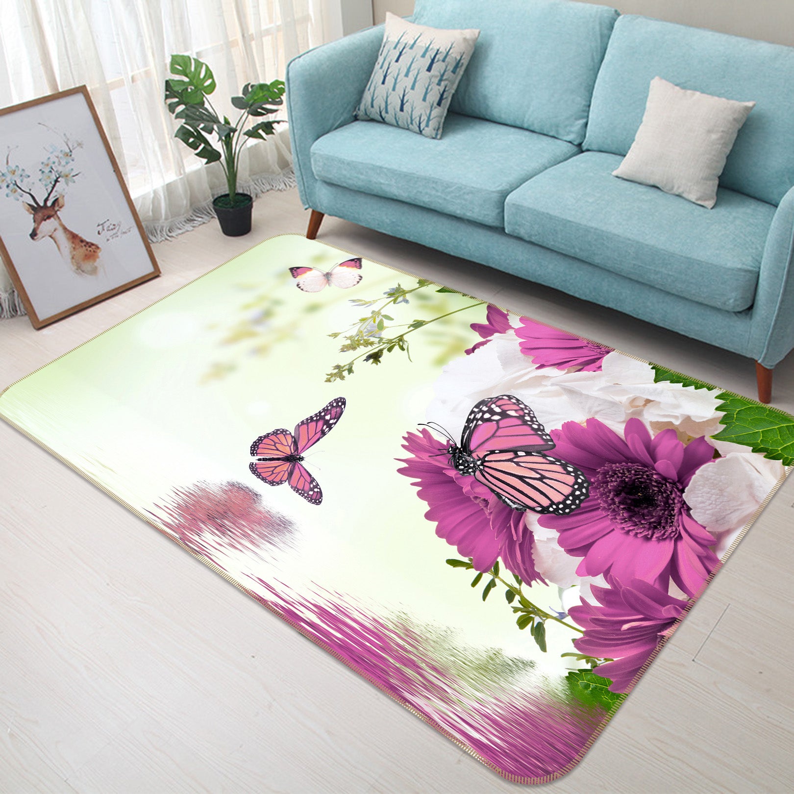 3D Purple Butterfly 38147 Animal Non Slip Rug Mat