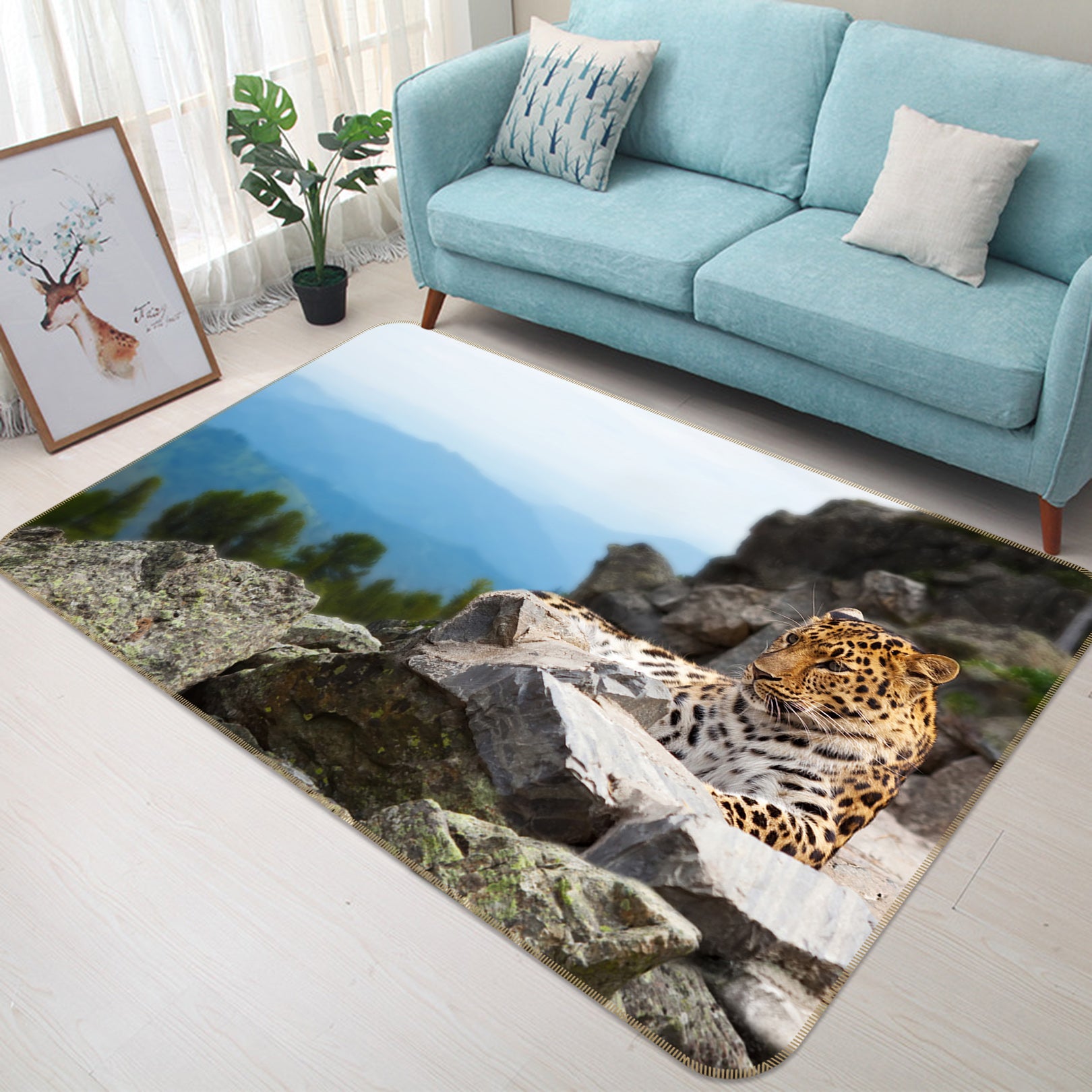 3D Stone Leopard 82102 Animal Non Slip Rug Mat