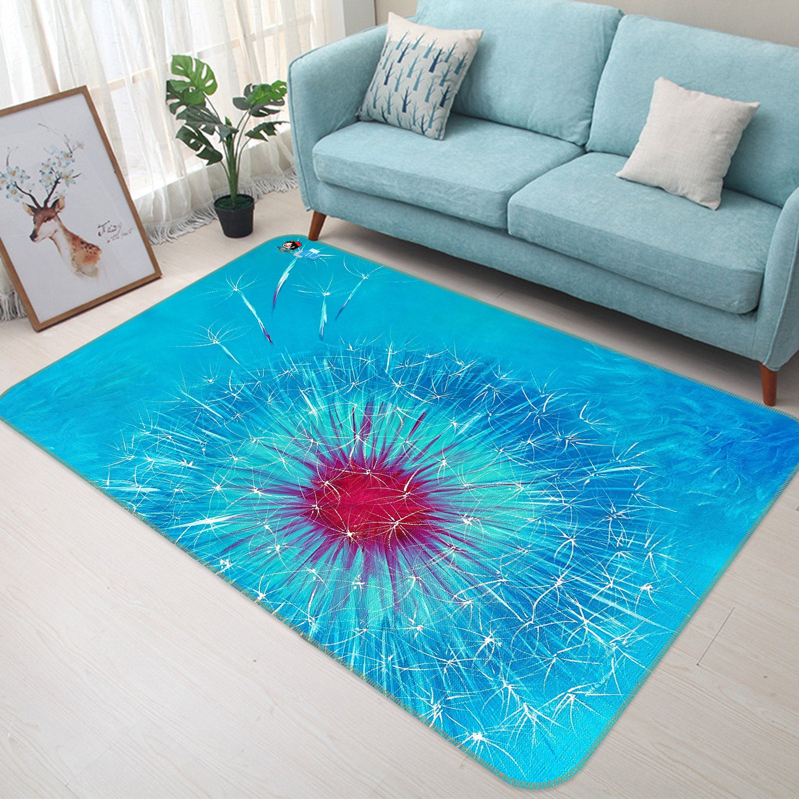 3D Blue Dandelion 1135 Skromova Marina Rug Non Slip Rug Mat