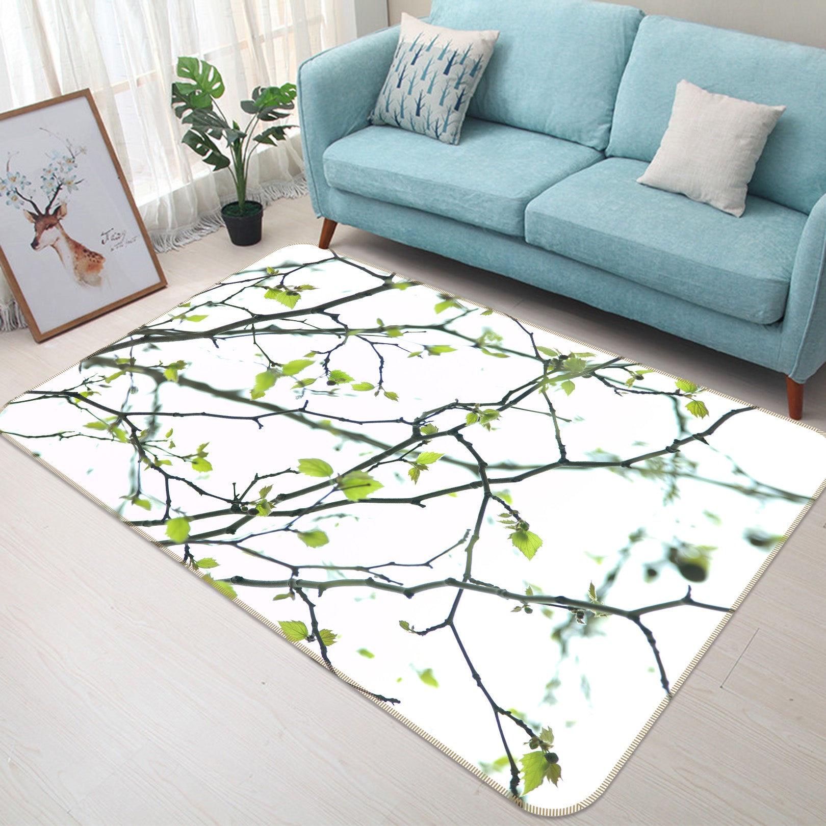 3D Twig Young Leaves 83185 Assaf Frank Rug Non Slip Rug Mat