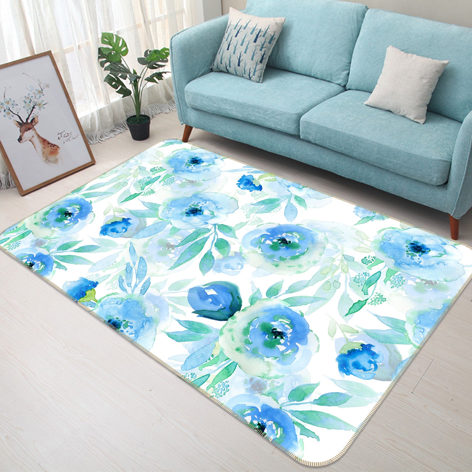 3D Blue Flower 098 Uta Naumann Rug Non Slip Rug Mat