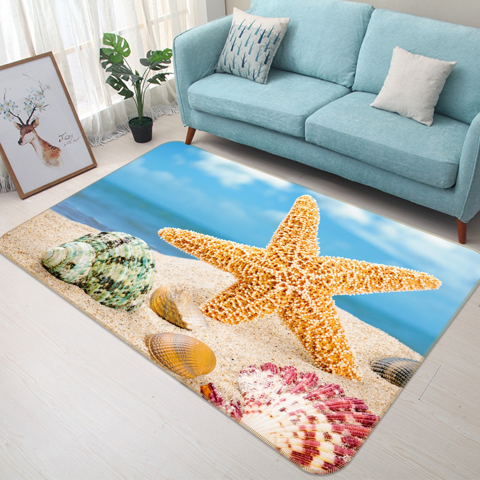 3D Beach Starfish Conch 68184 Animal Non Slip Rug Mat