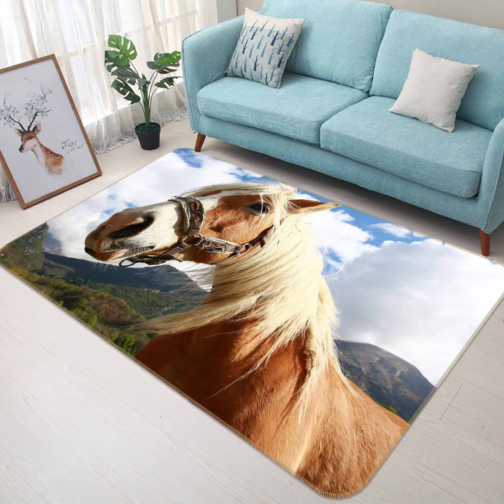 3D Mountains Horse 82118 Animal Non Slip Rug Mat