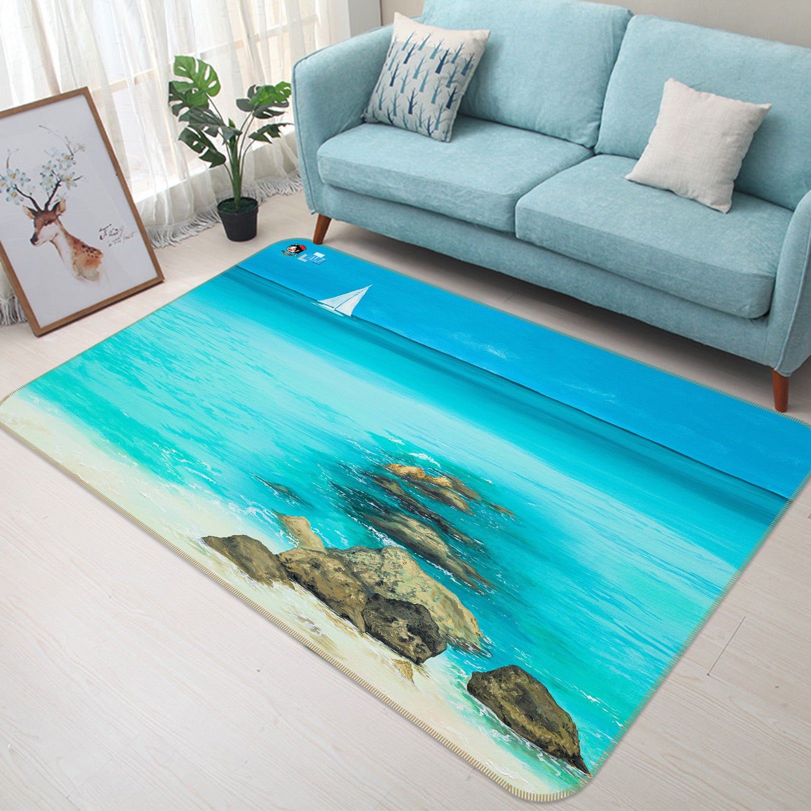 3D Blue Seawater 1883 Marina Zotova Rug Non Slip Rug Mat