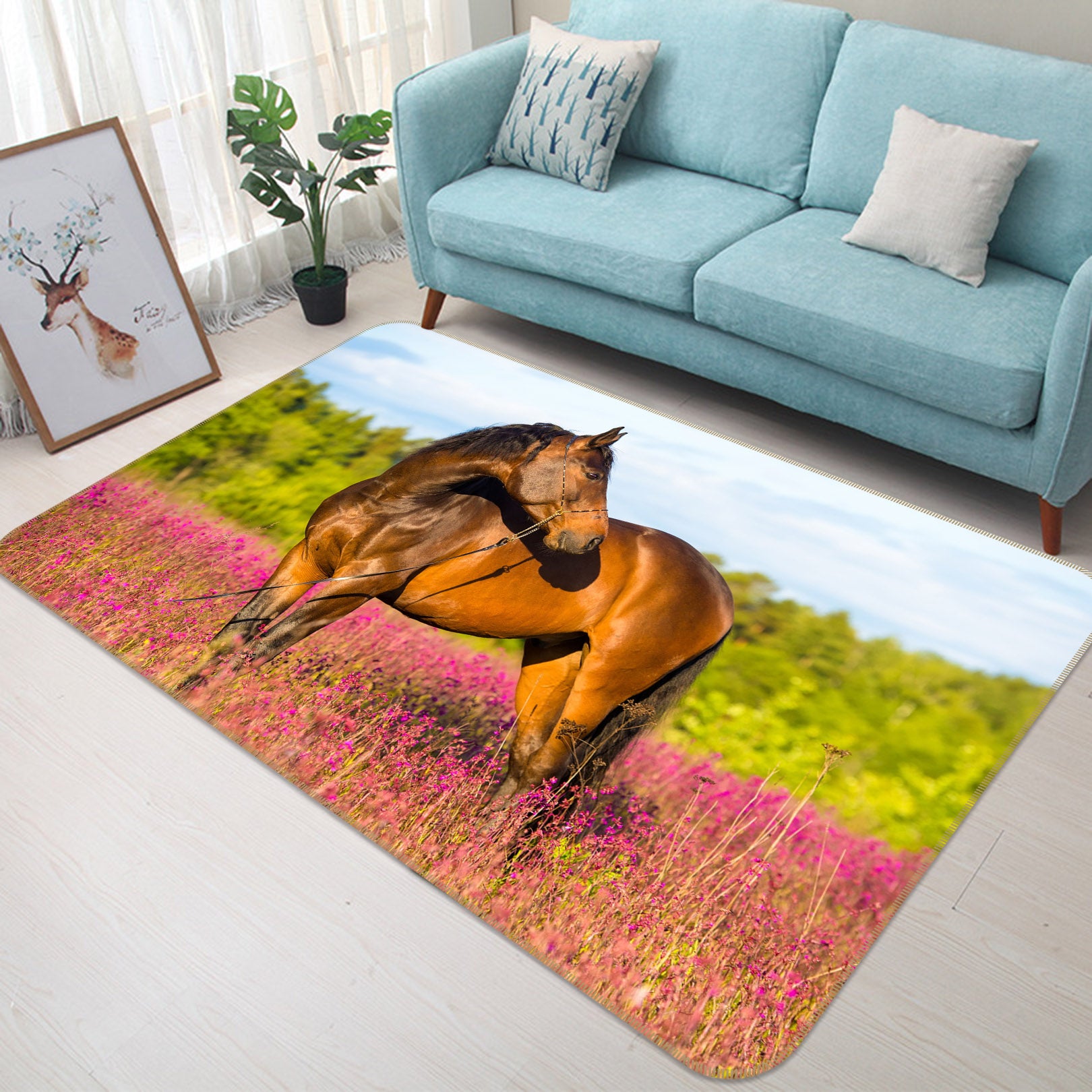 3D Horse Flower Bush 68165 Animal Non Slip Rug Mat