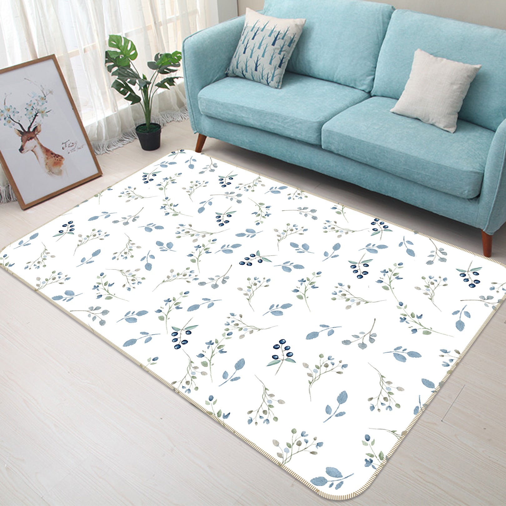 3D Blueberry Leaves 005 Uta Naumann Rug Non Slip Rug Mat