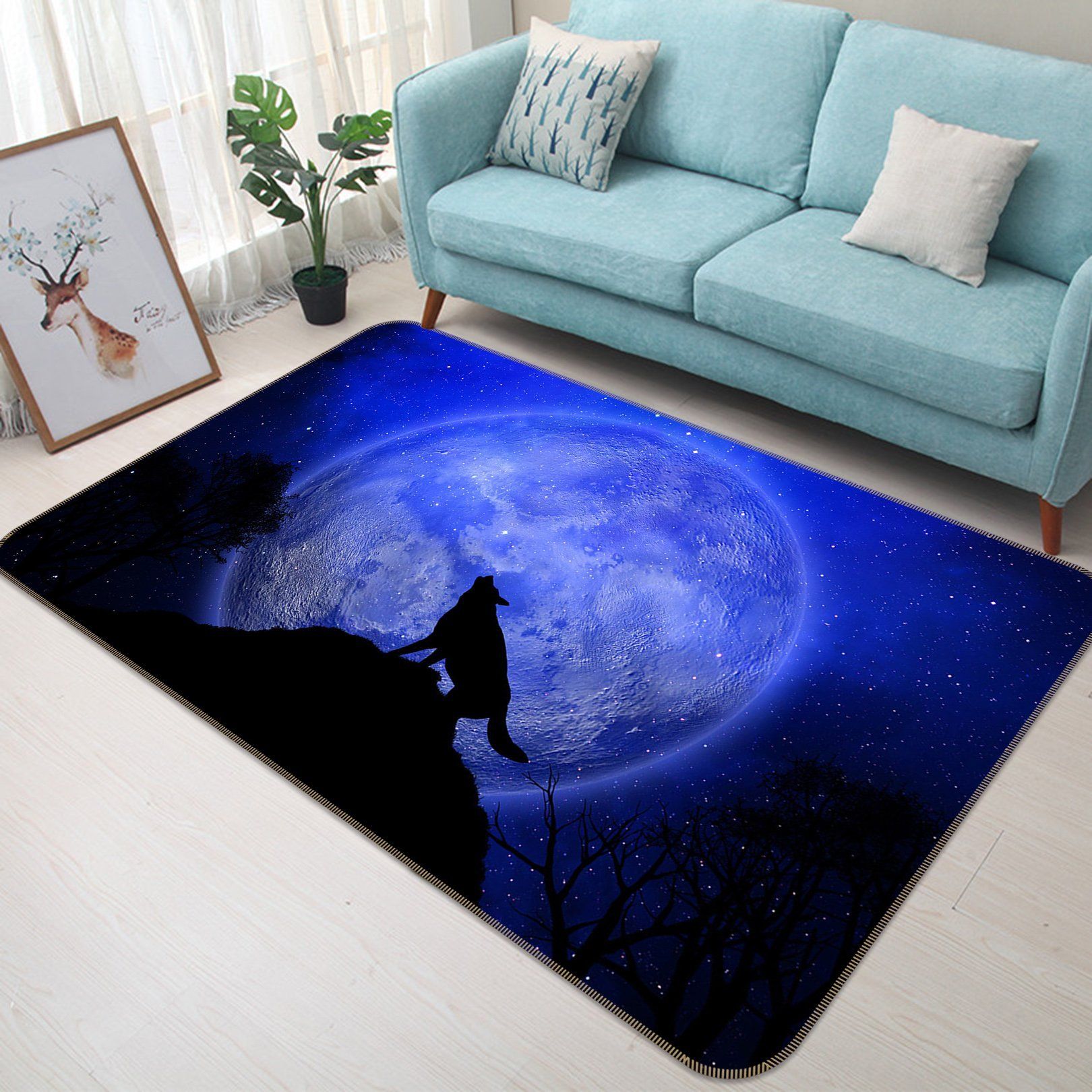 3D Moon Wolf 210 Animal Non Slip Rug Mat Mat AJ Creativity Home 