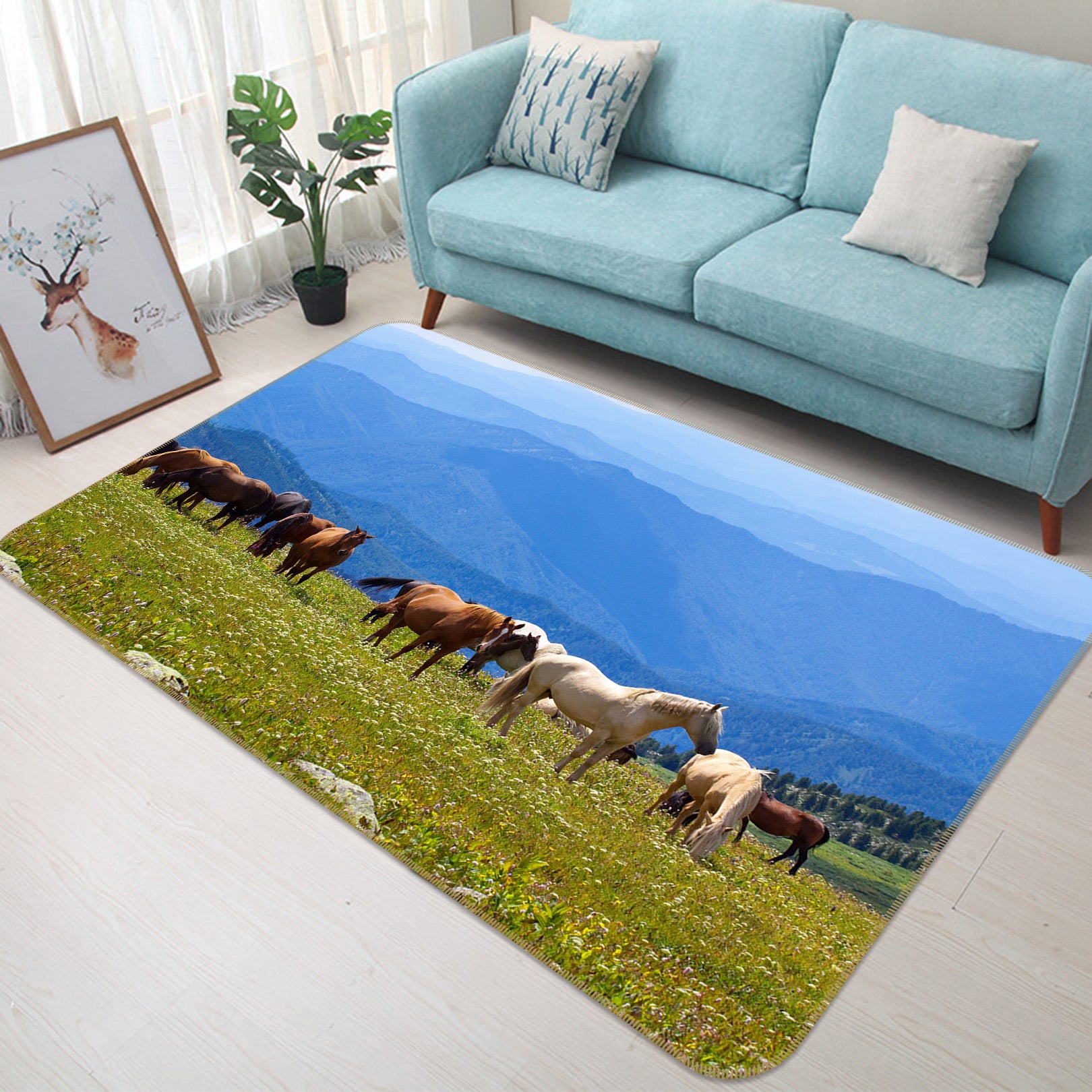 3D Grass Group Horse 82103 Animal Non Slip Rug Mat