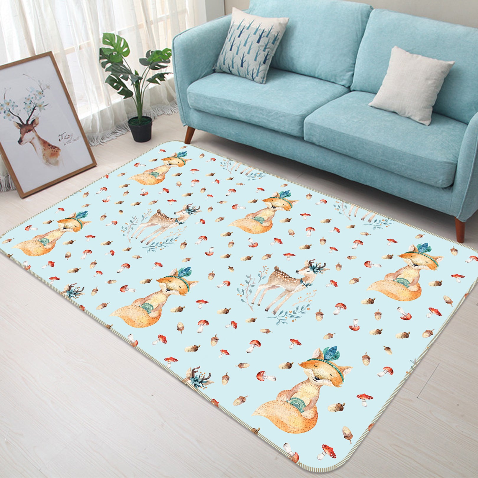 3D Mushroom Fox 021 Uta Naumann Rug Non Slip Rug Mat