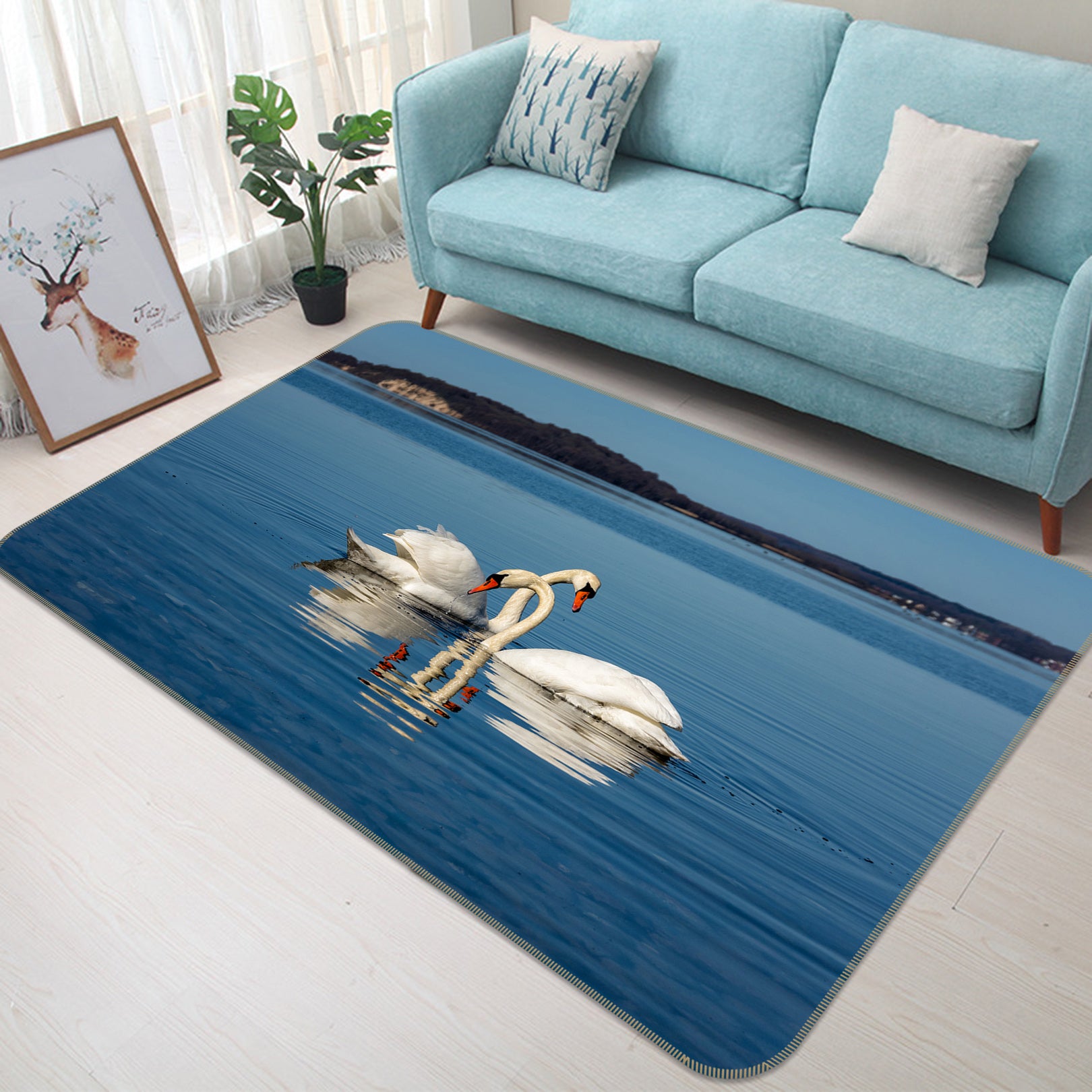 3D Lake Water Swan 82158 Animal Non Slip Rug Mat