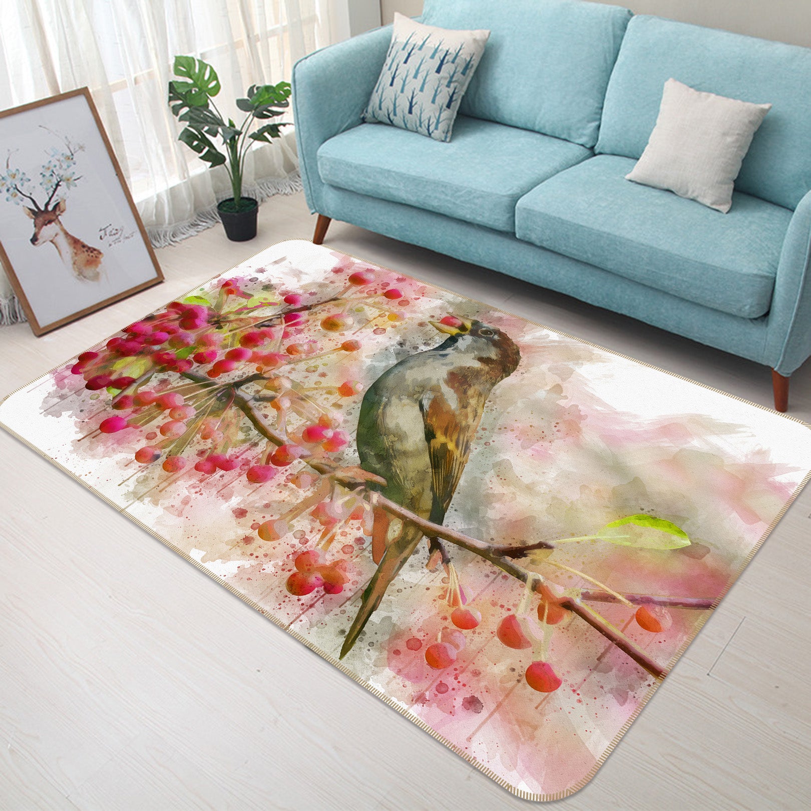 3D Sparrow Branch 38128 Animal Non Slip Rug Mat