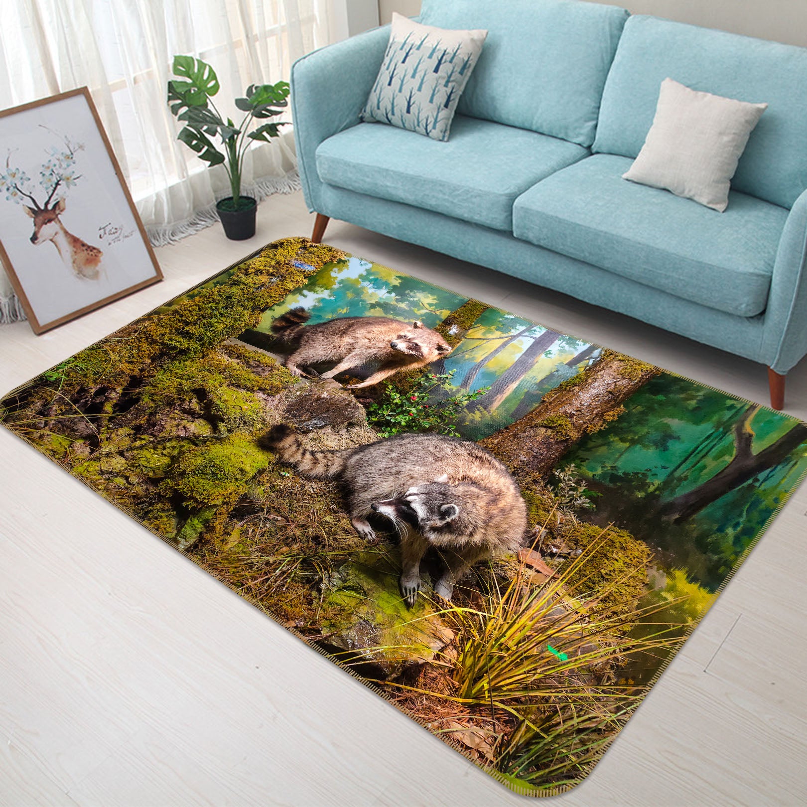 3D Forest Raccoon 68221 Animal Non Slip Rug Mat