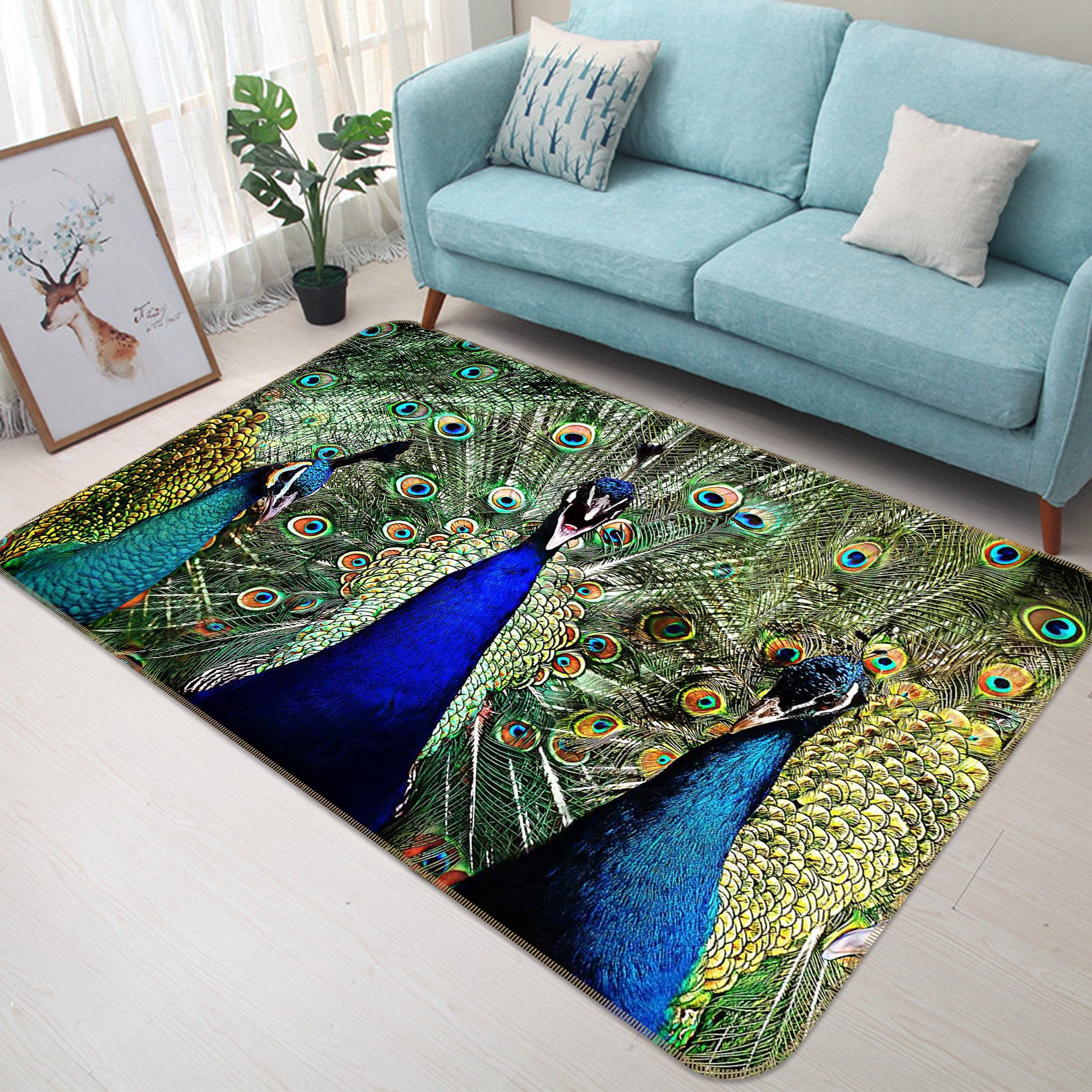 3D Two Peacocks 82138 Animal Non Slip Rug Mat