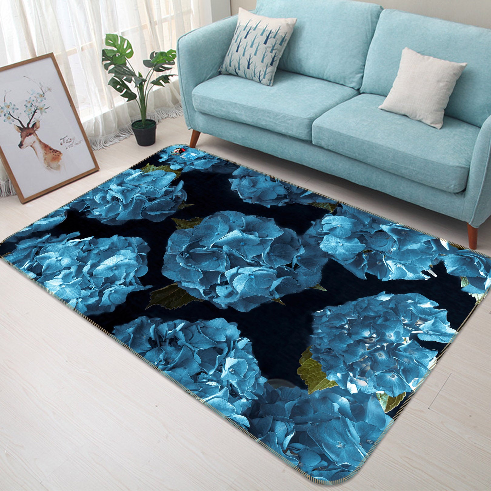 3D Blue Flower 6722 Assaf Frank Rug Non Slip Rug Mat