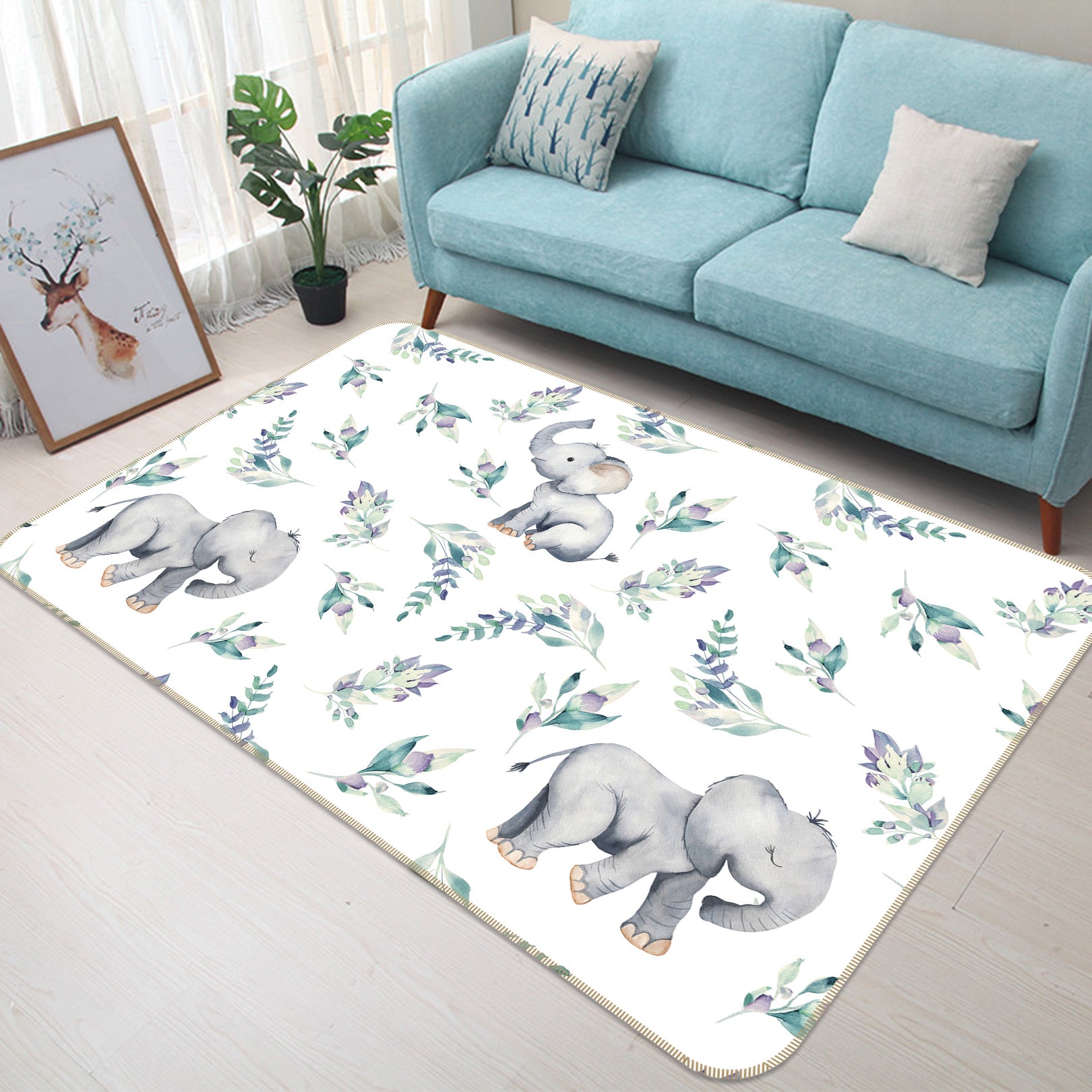 3D Elephant Leaf 028 Uta Naumann Rug Non Slip Rug Mat