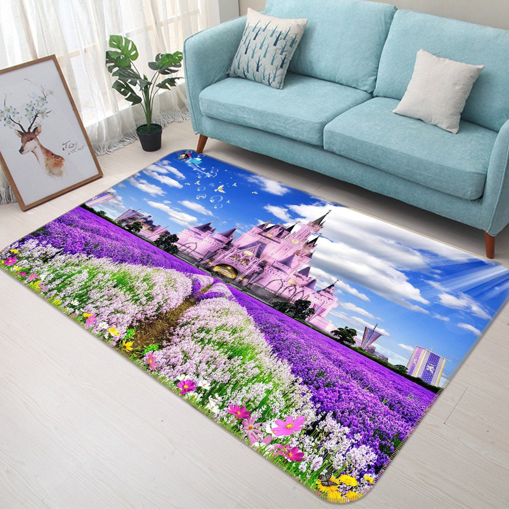 3D Castle Lavender 392 Non Slip Rug Mat Mat AJ Creativity Home 