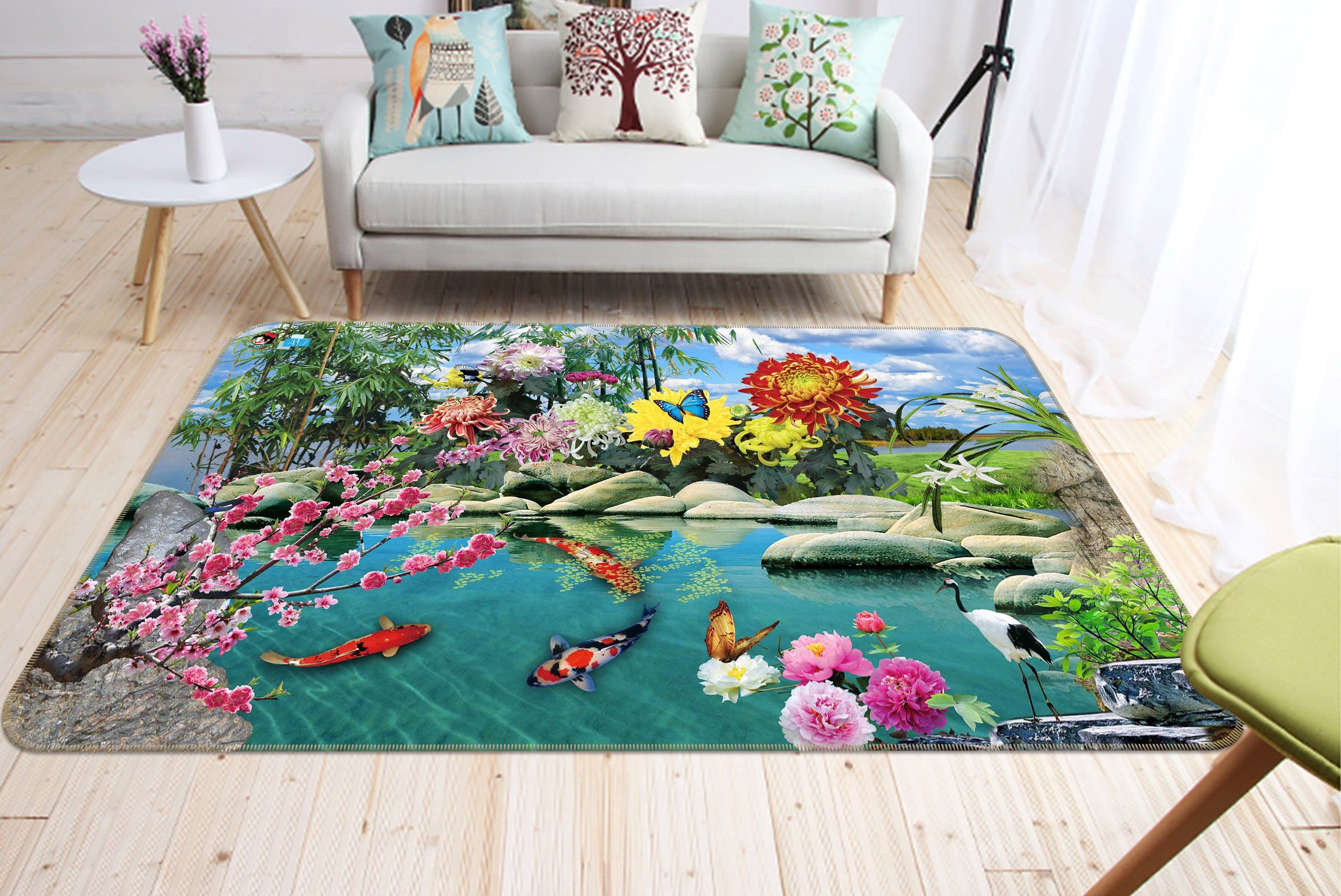 3D Flower Butterfly Fish 419 Non Slip Rug Mat Mat AJ Creativity Home 