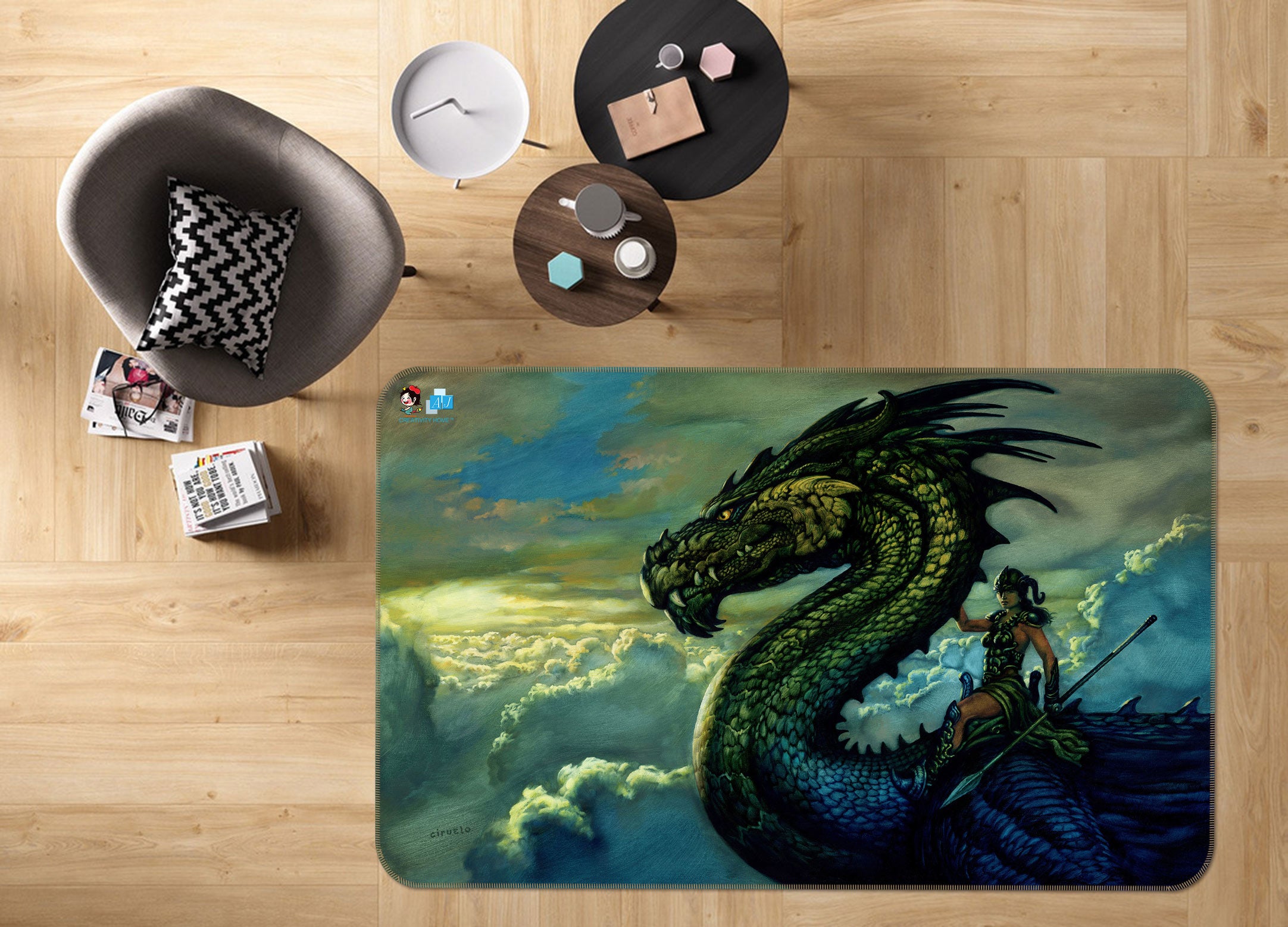 3D Big Dragon Cloud 5165 Ciruelo Rug Non Slip Rug Mat