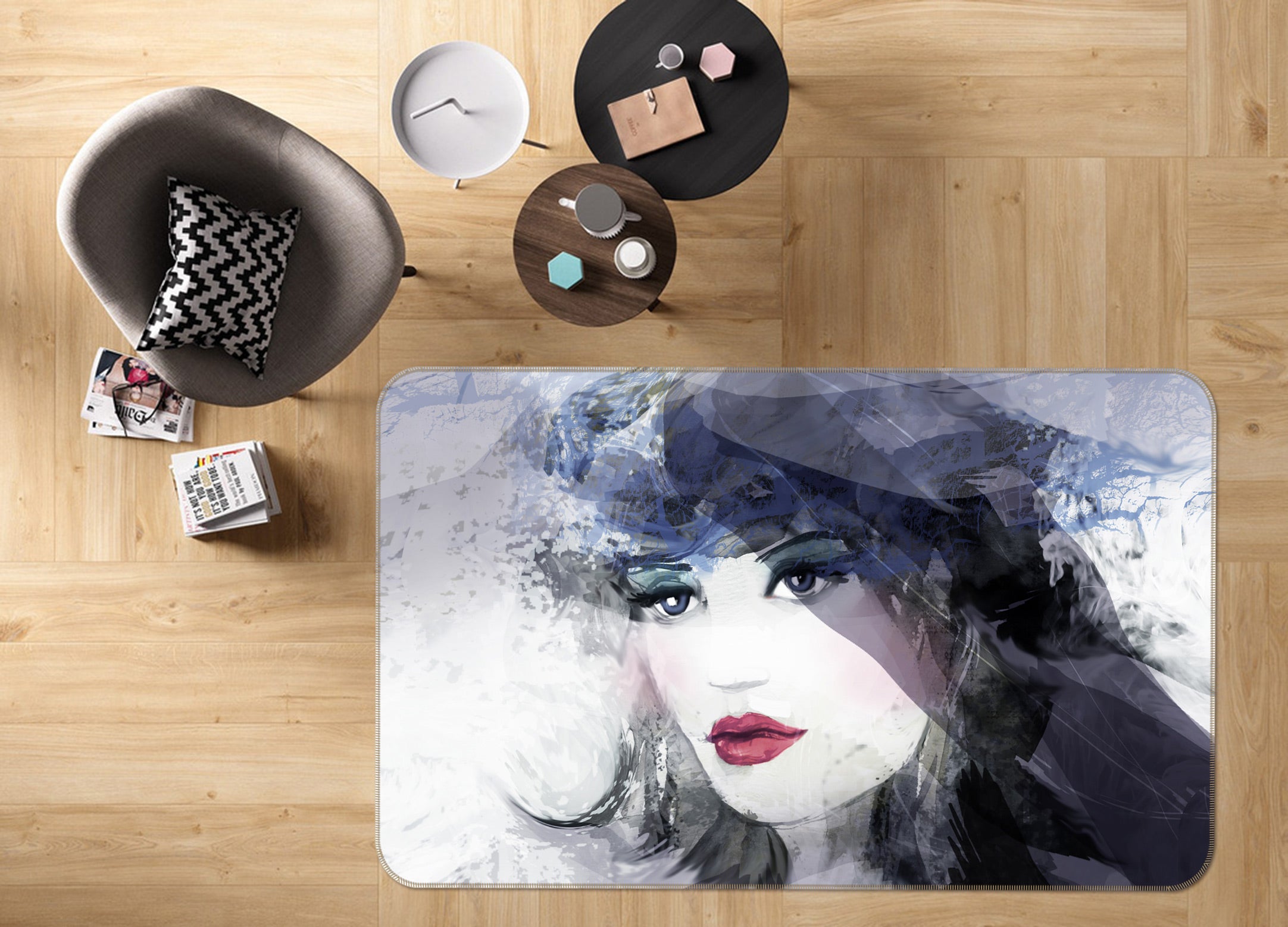 3D Black Hat Girl 1002 Non Slip Rug Mat