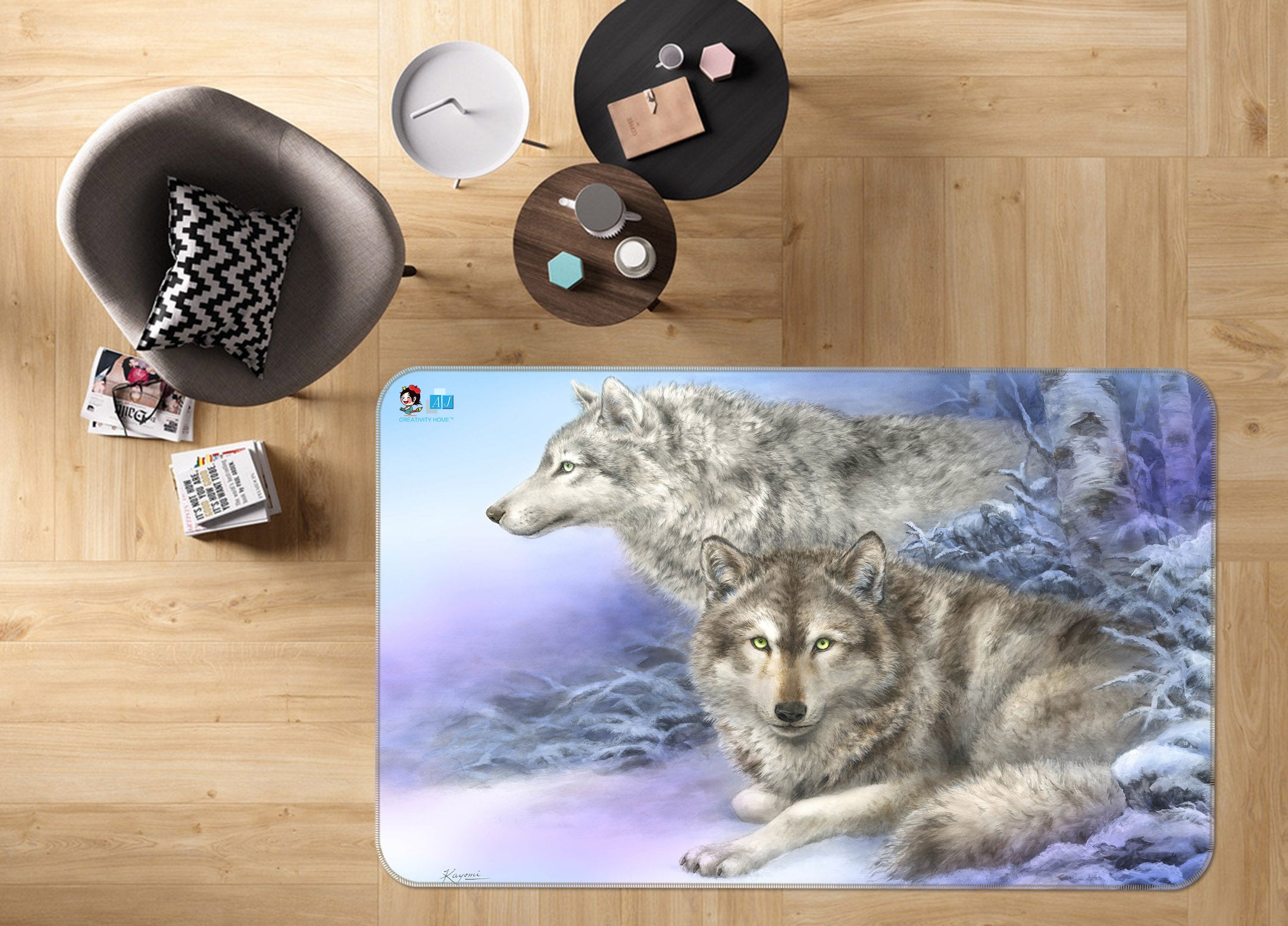 3D Snow Wolf 5634 Kayomi Harai Rug Non Slip Rug Mat