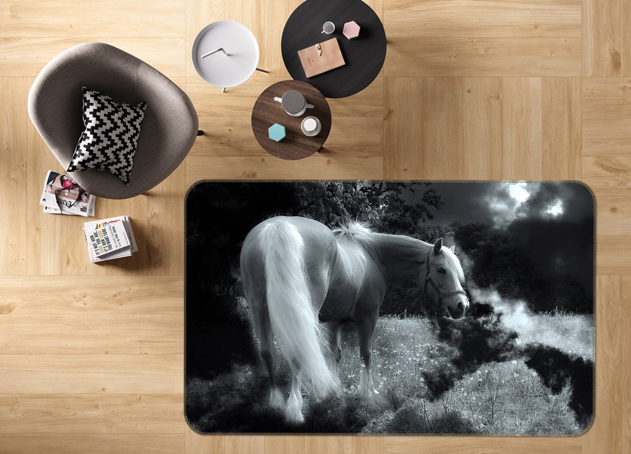 3D Black Gray Horse 82113 Animal Non Slip Rug Mat