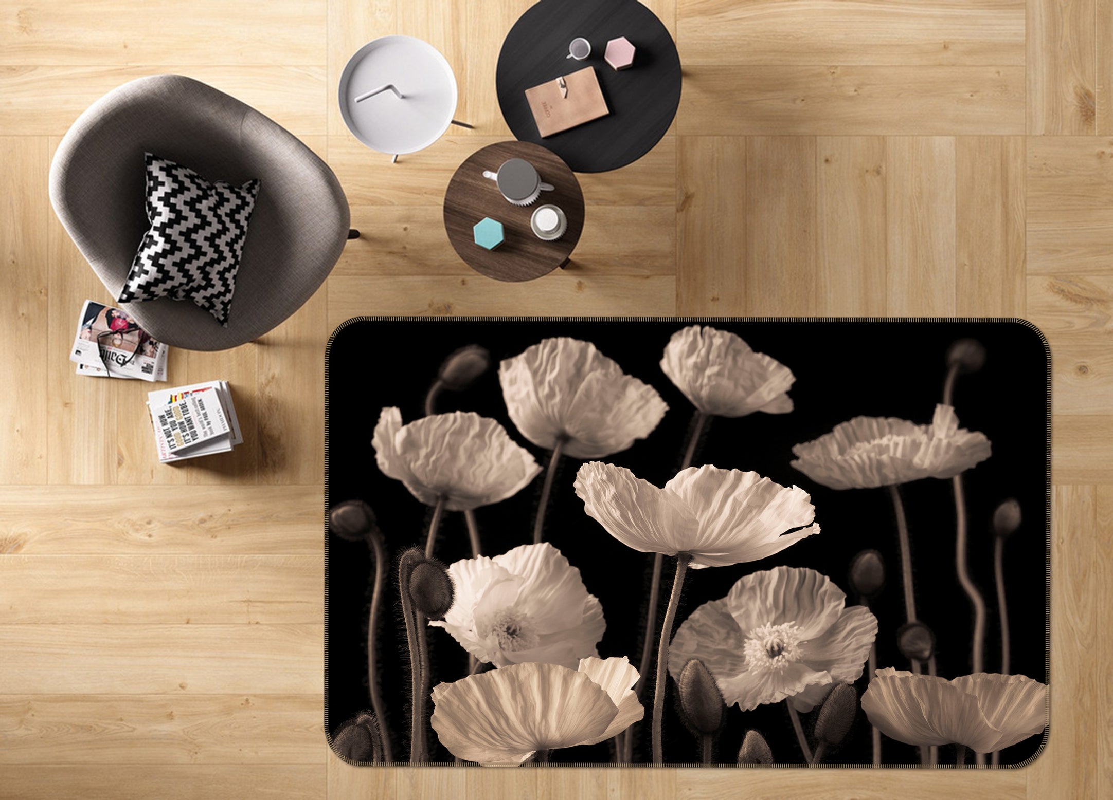 3D White Poppies 105 Assaf Frank Rug Non Slip Rug Mat