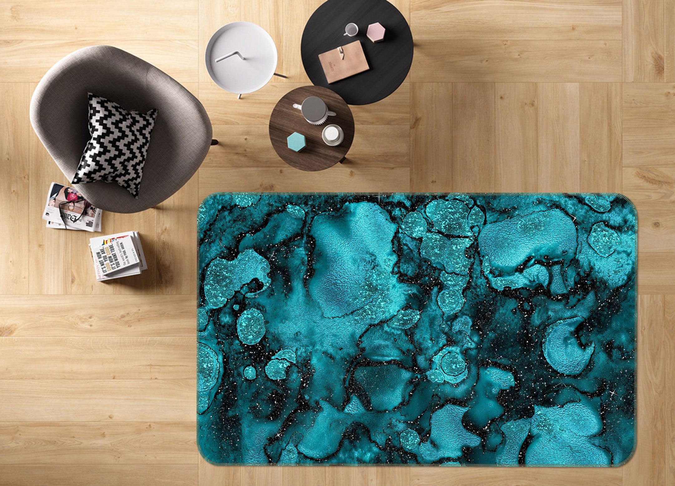 3D Blue Abstract 063 Uta Naumann Rug Non Slip Rug Mat