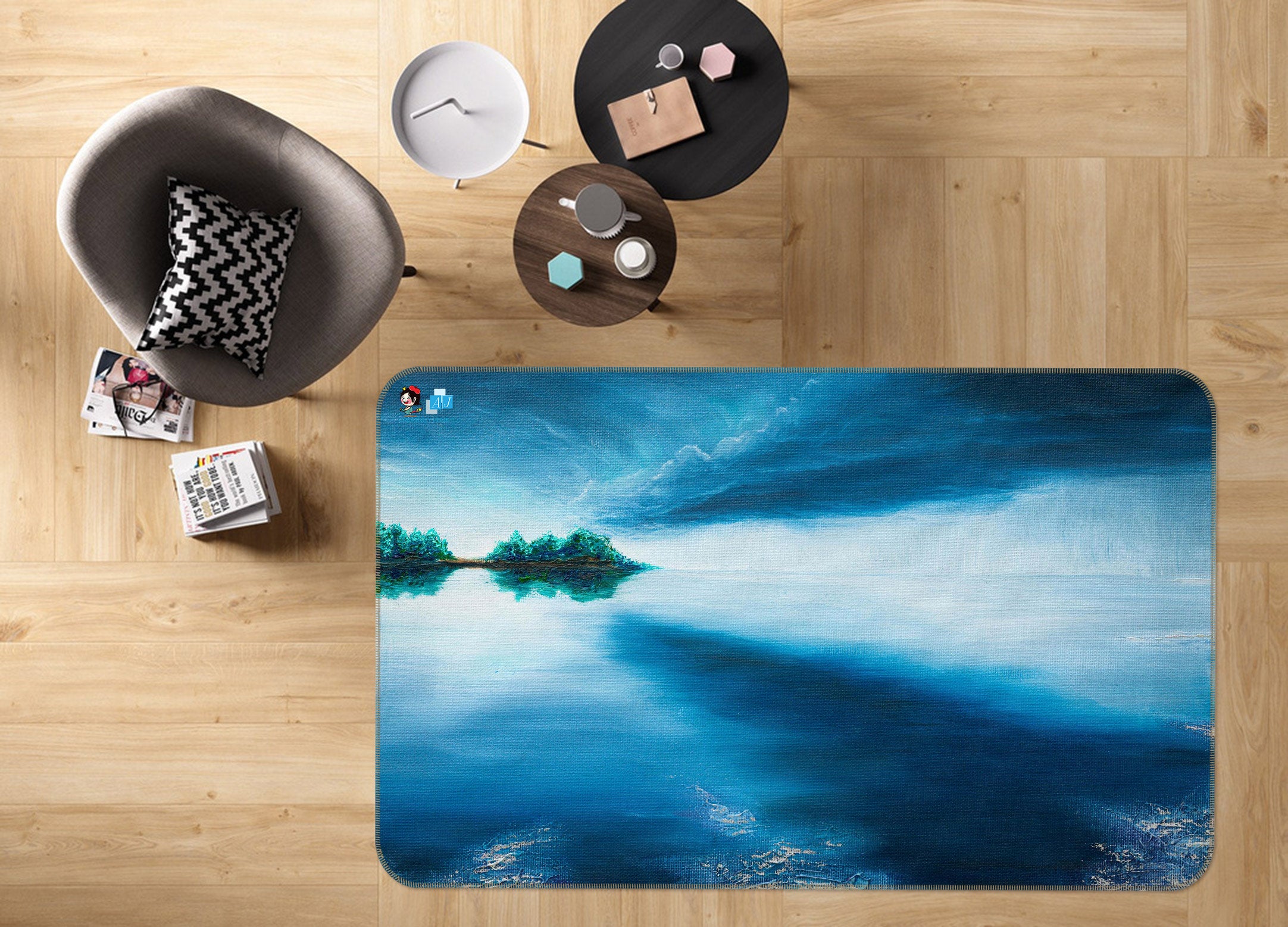 3D Lake Sky 1881 Marina Zotova Rug Non Slip Rug Mat