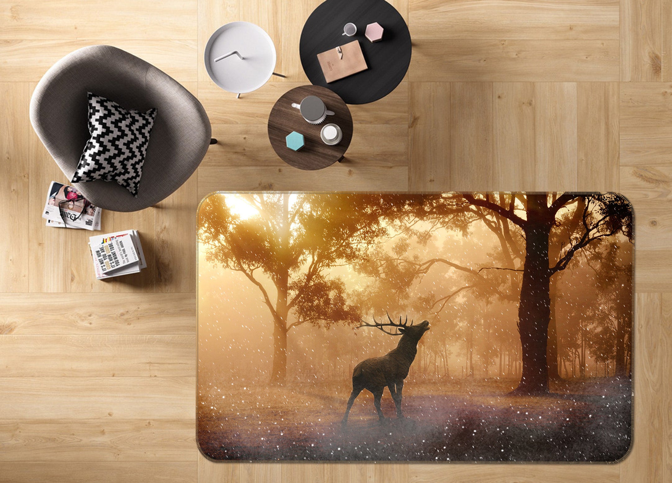 3D Trees Deer 82112 Animal Non Slip Rug Mat