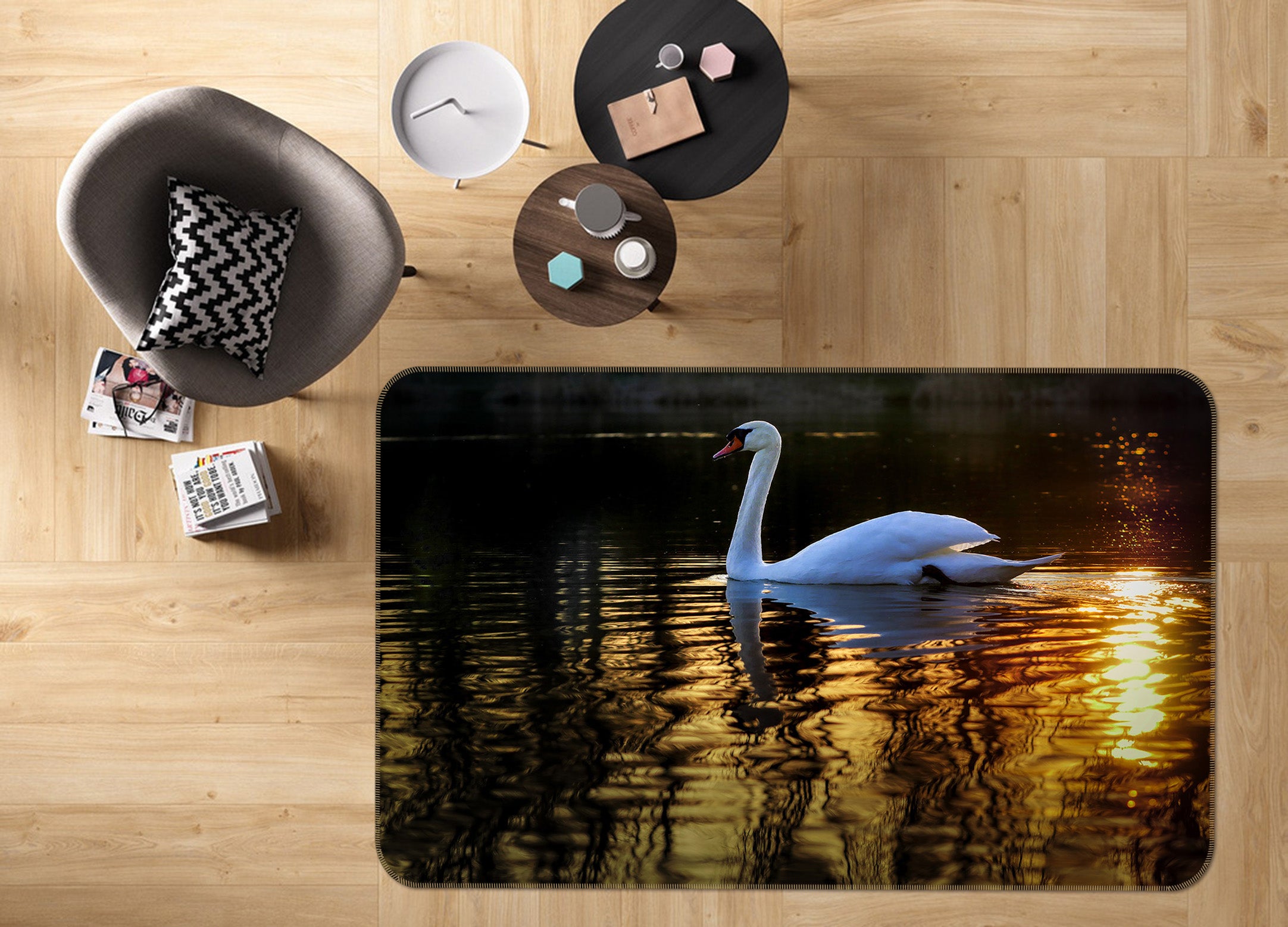 3D Lake Water Swan 82157 Animal Non Slip Rug Mat