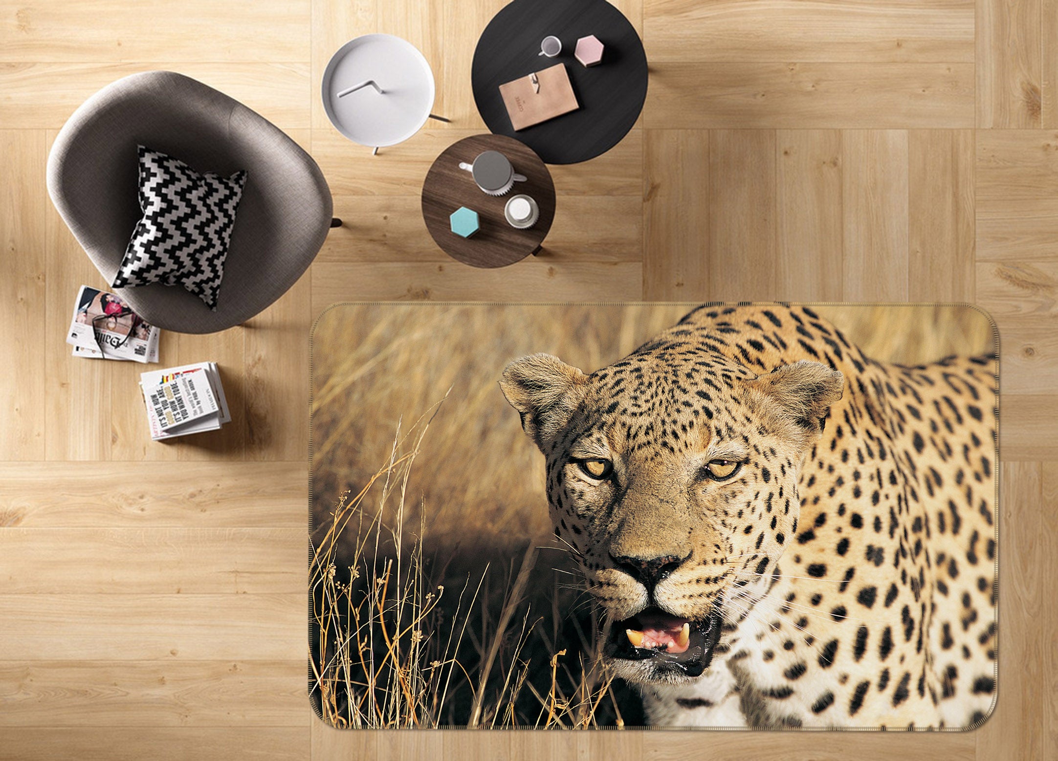 3D Grass Leopard 001 Animal Non Slip Rug Mat