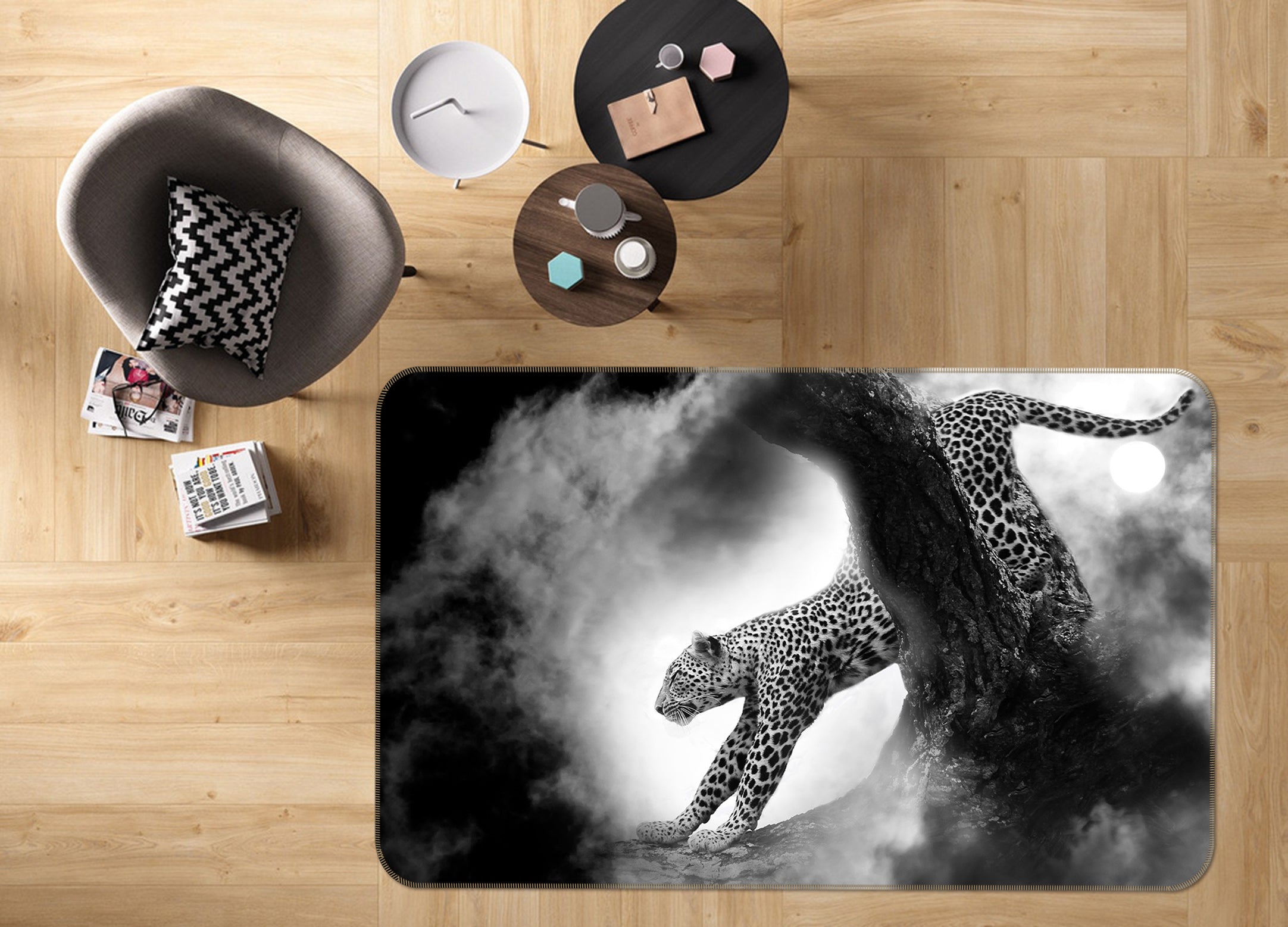 3D Black Grey Leopard 82128 Animal Non Slip Rug Mat