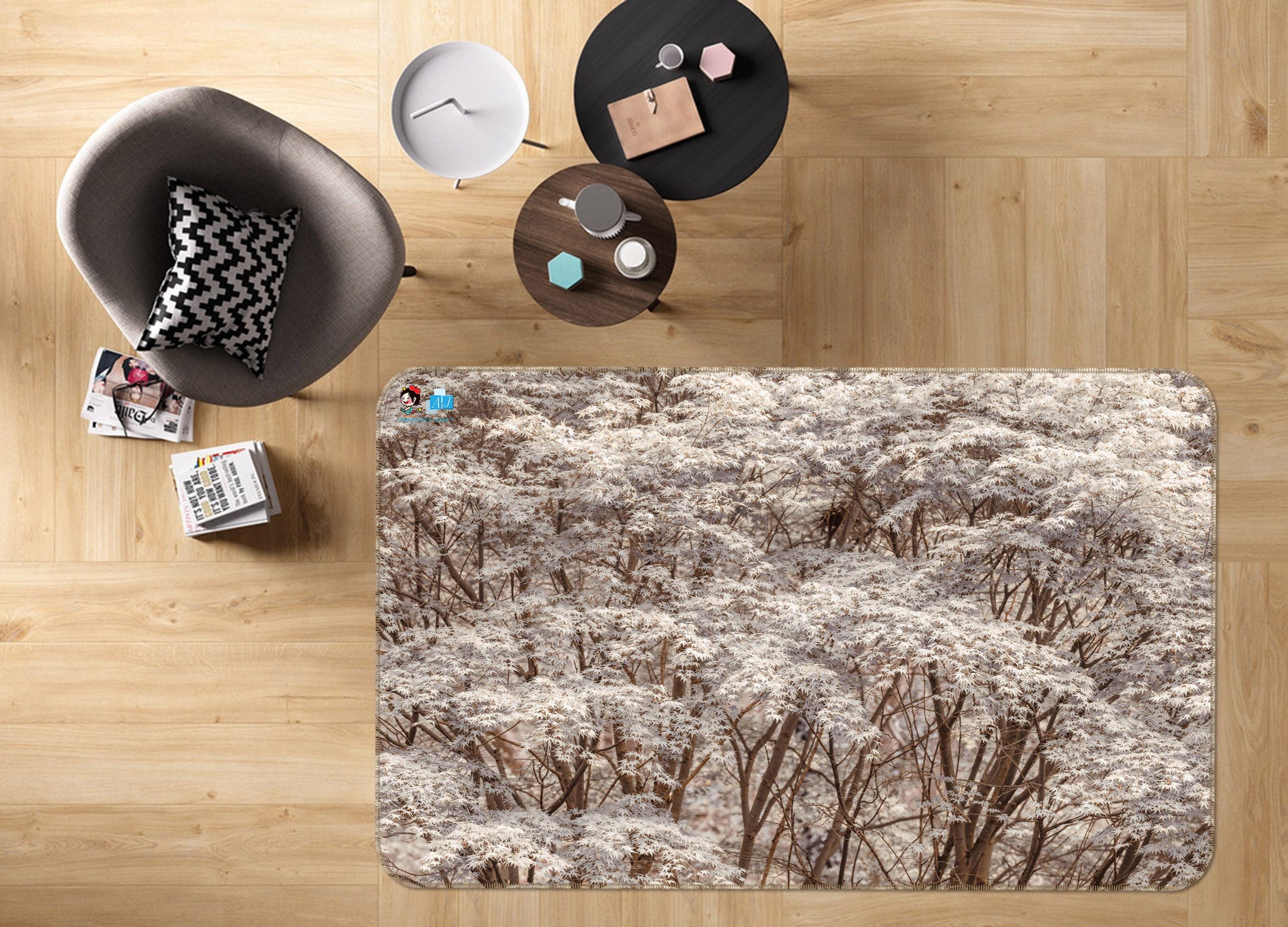 3D Winter Branches 6776 Assaf Frank Rug Non Slip Rug Mat