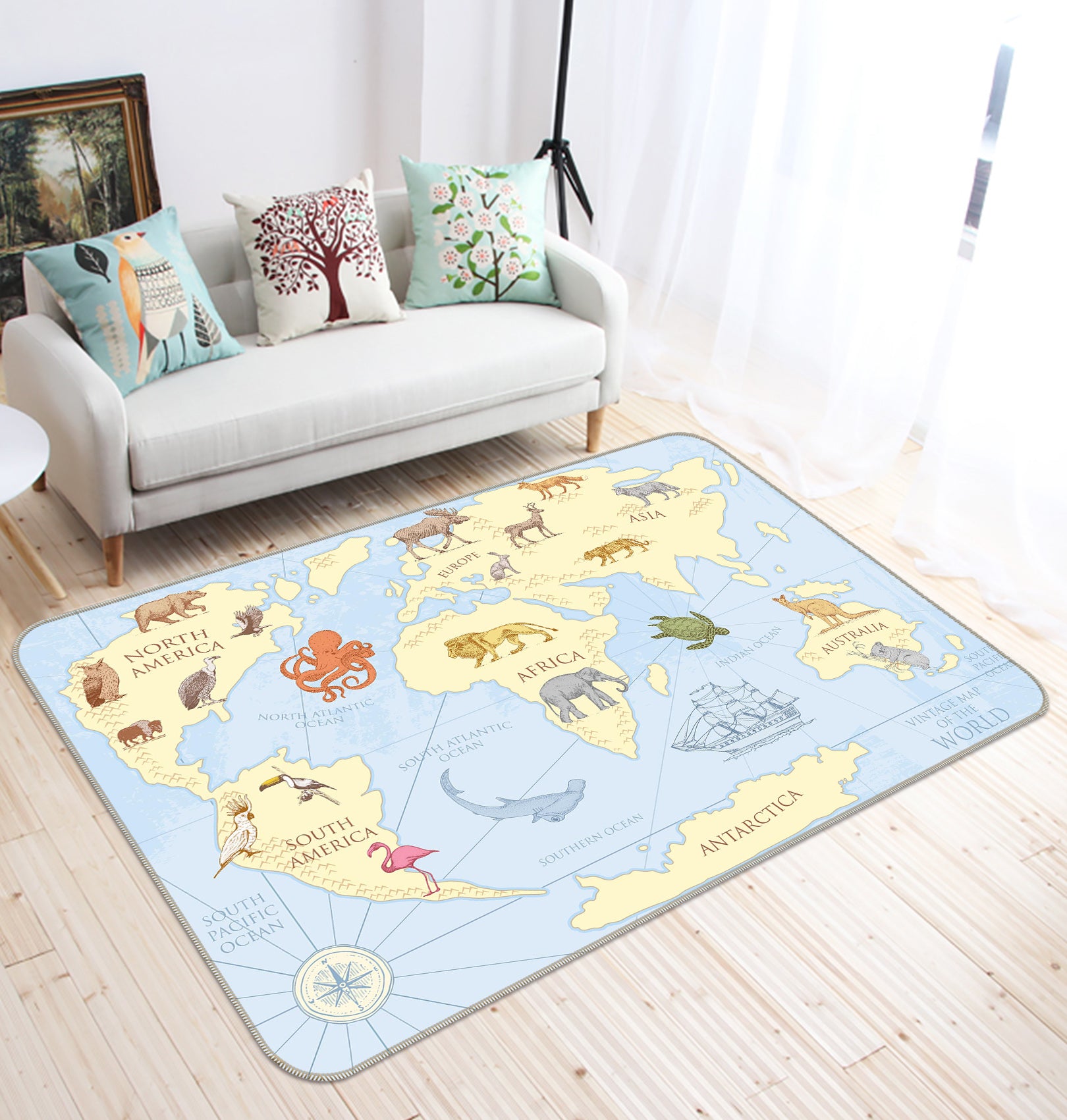 3D Yellow Land 292 World Map Non Slip Rug Mat