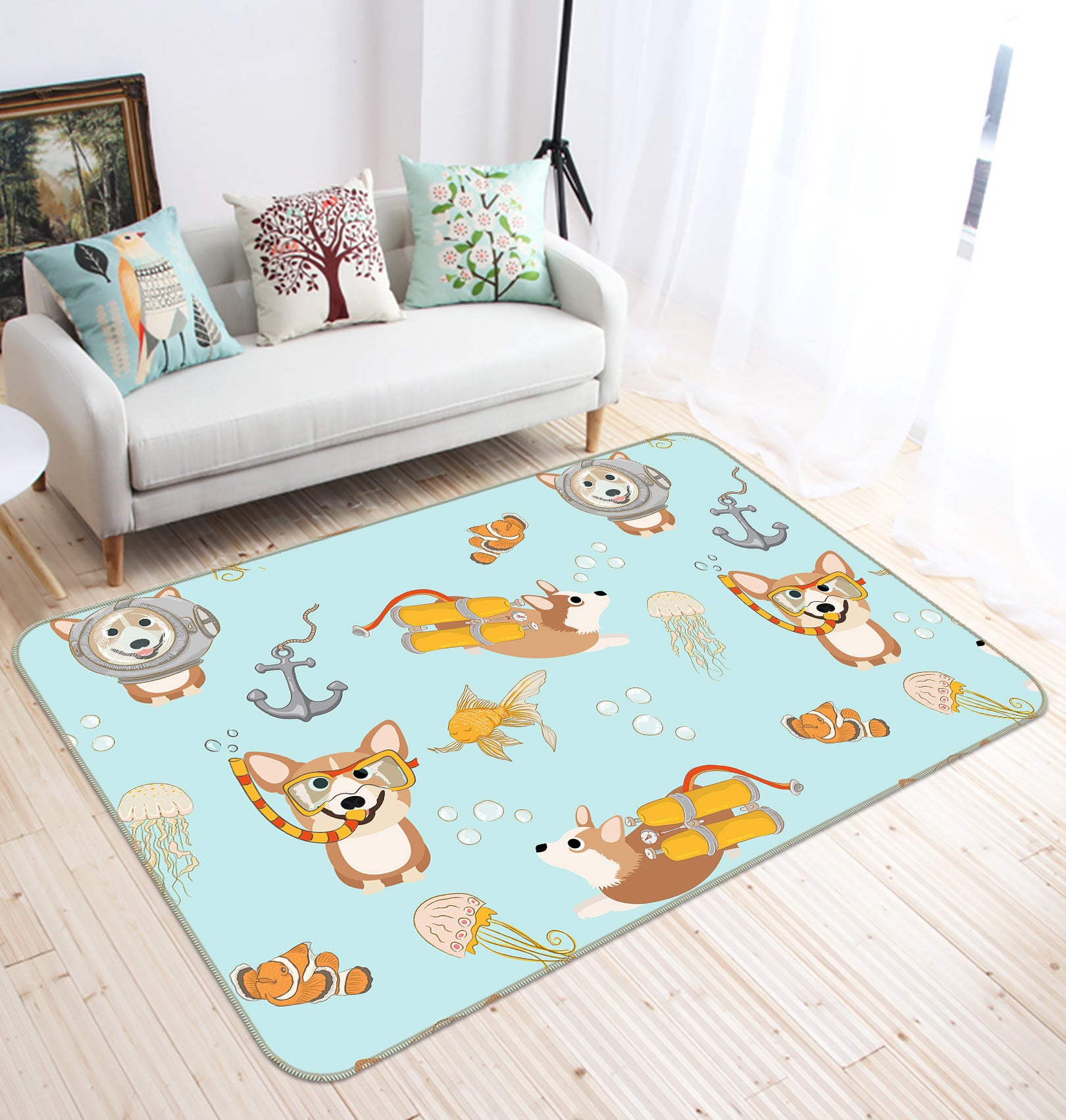 3D Puppy Swimming 017 Uta Naumann Rug Non Slip Rug Mat