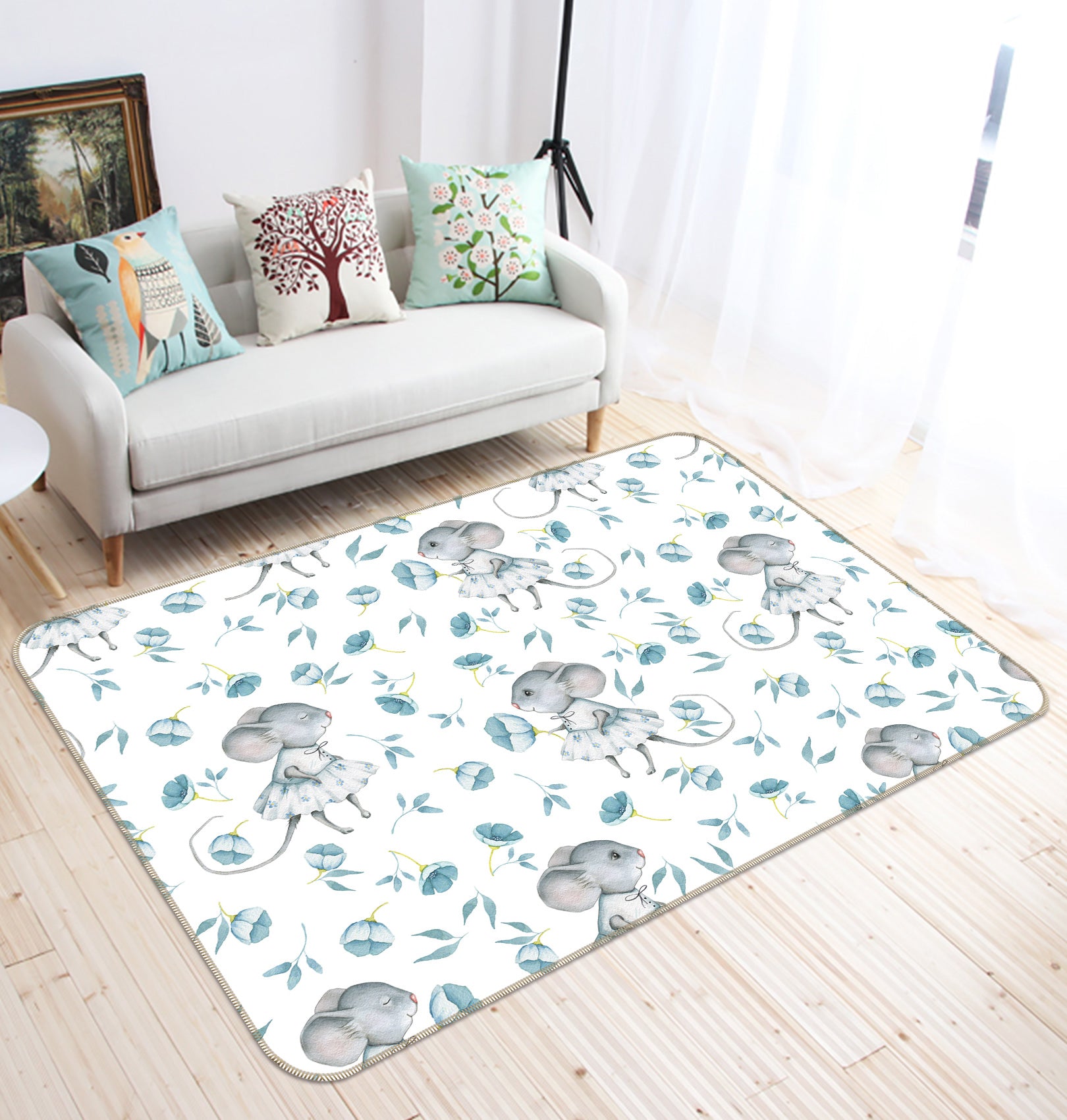 3D Mouse Flower 008 Uta Naumann Rug Non Slip Rug Mat