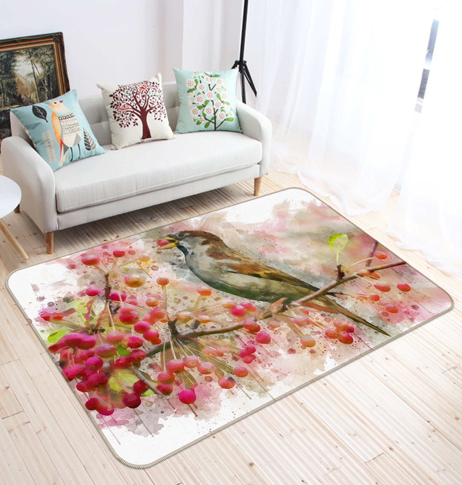 3D Sparrow Branch 38128 Animal Non Slip Rug Mat