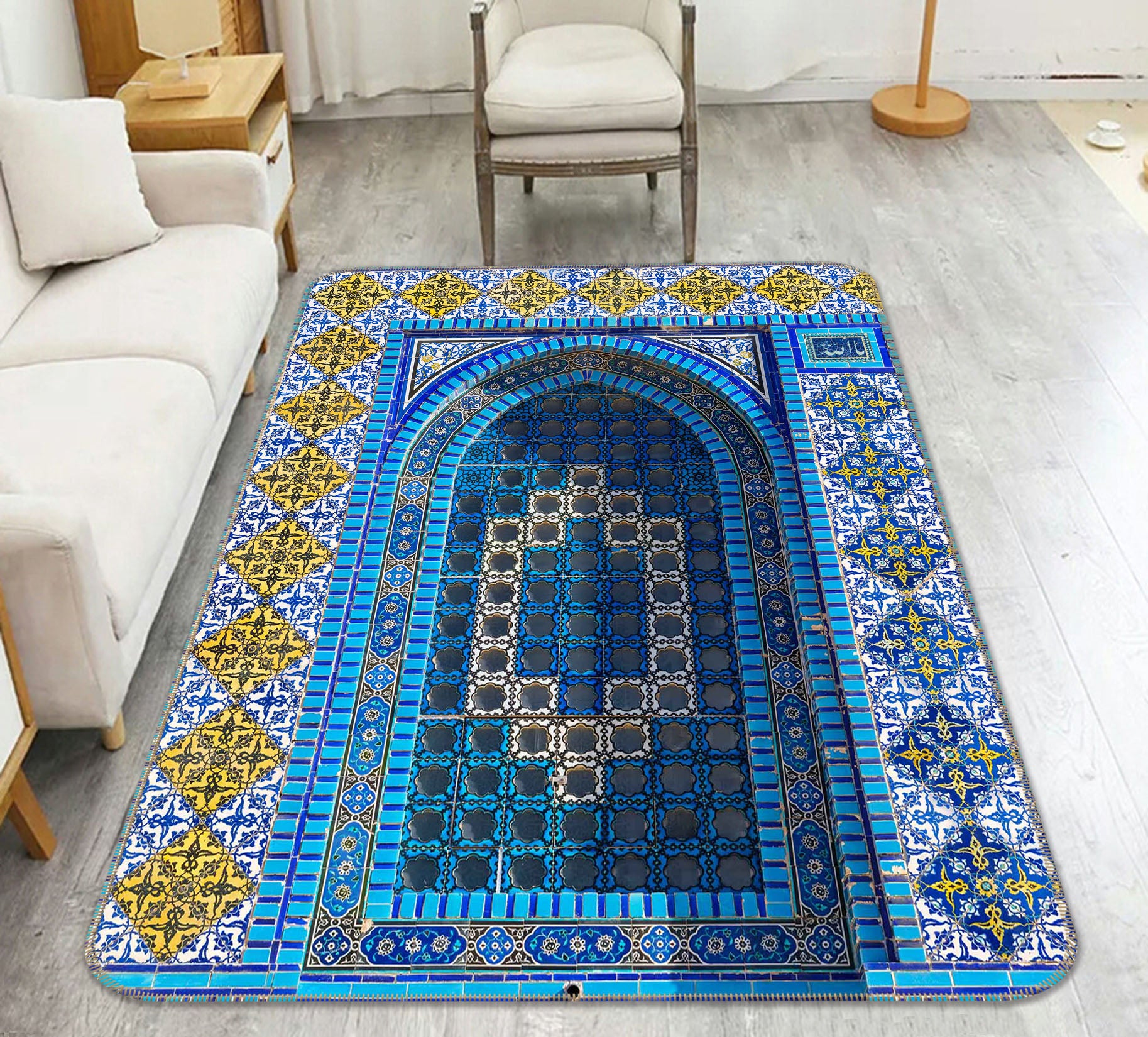 3D Blue Pattern 193 Assaf Frank Rug Non Slip Rug Mat