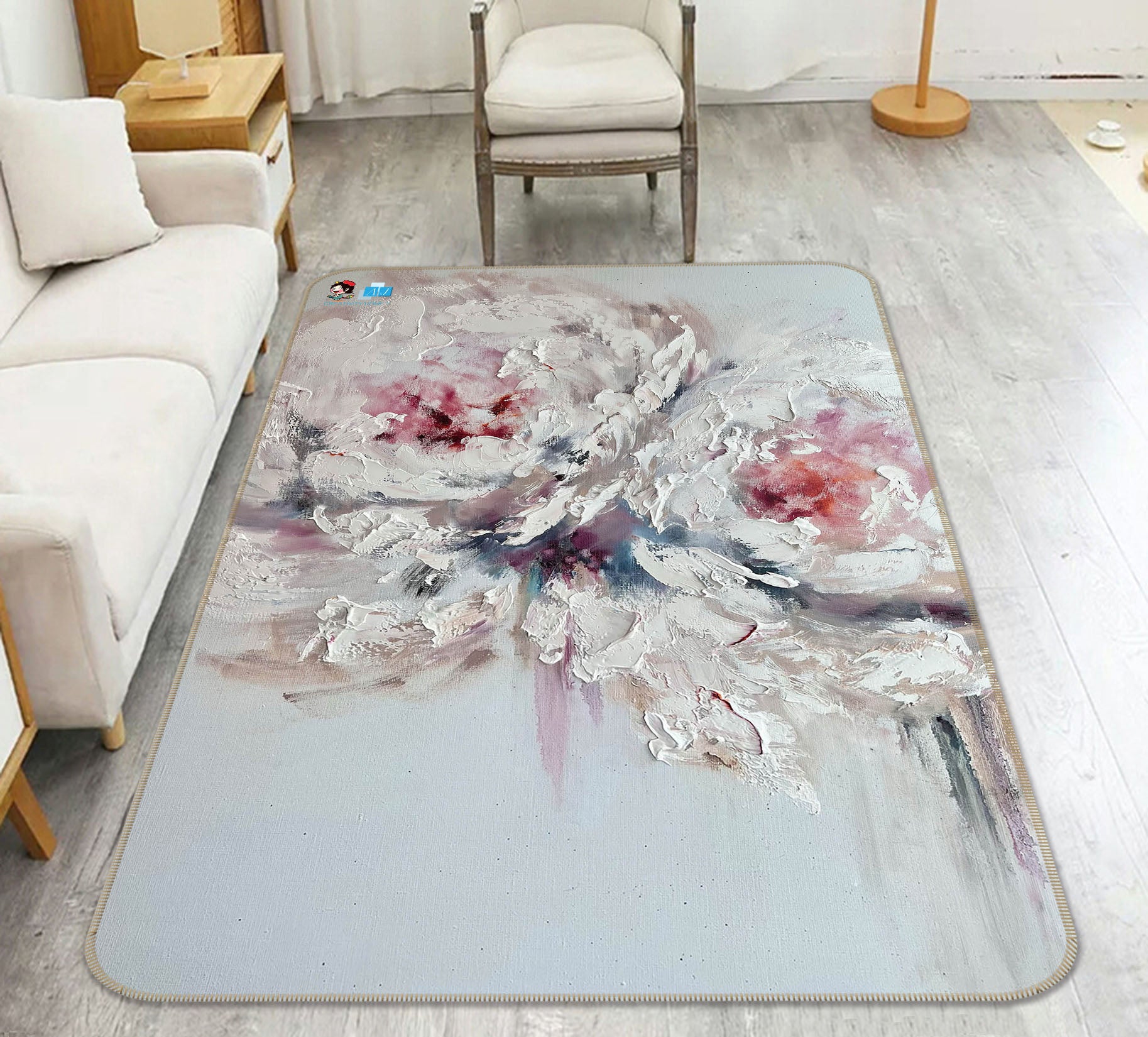 3D White Art Flower 1273 Skromova Marina Rug Non Slip Rug Mat