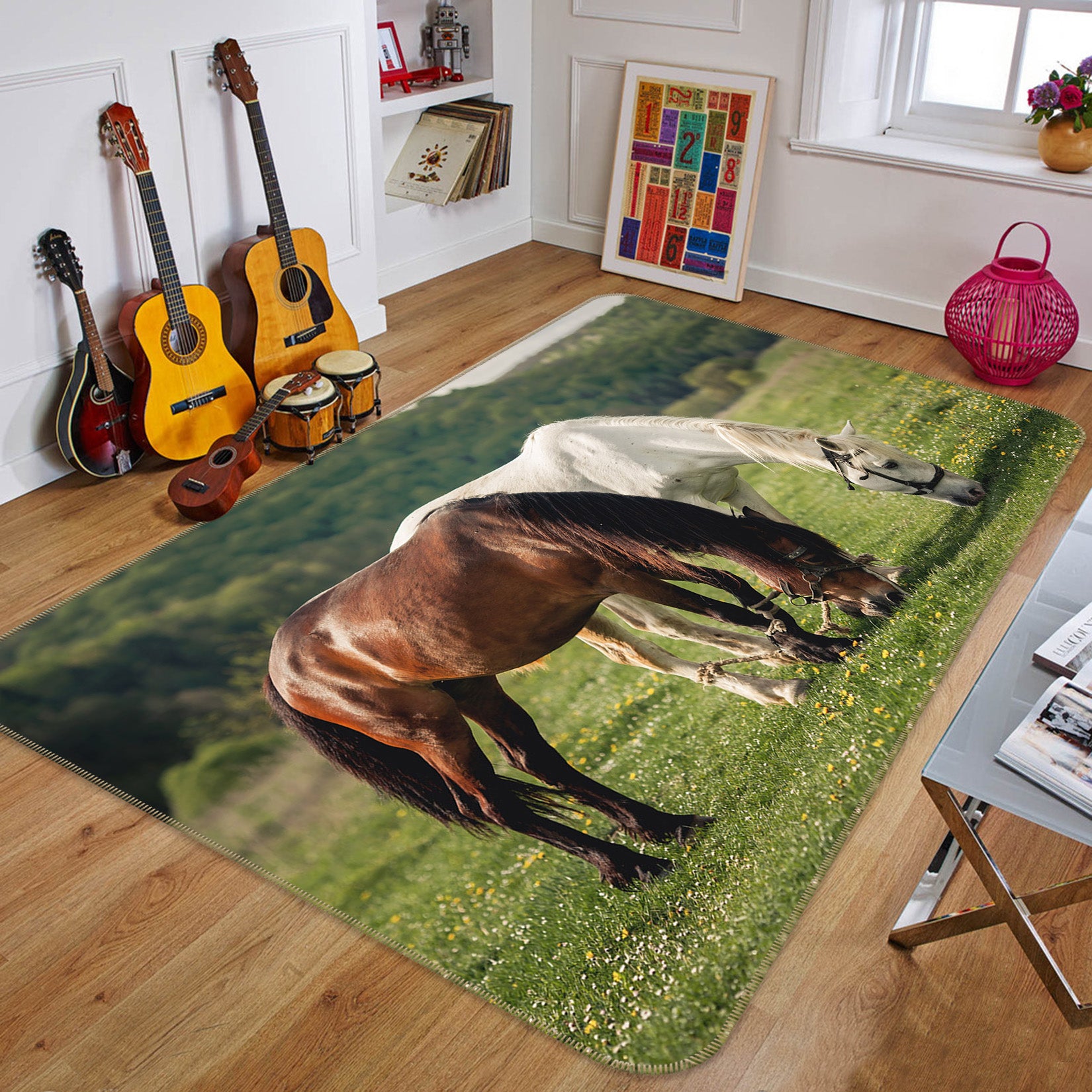 3D Brown White Horse 82101 Animal Non Slip Rug Mat