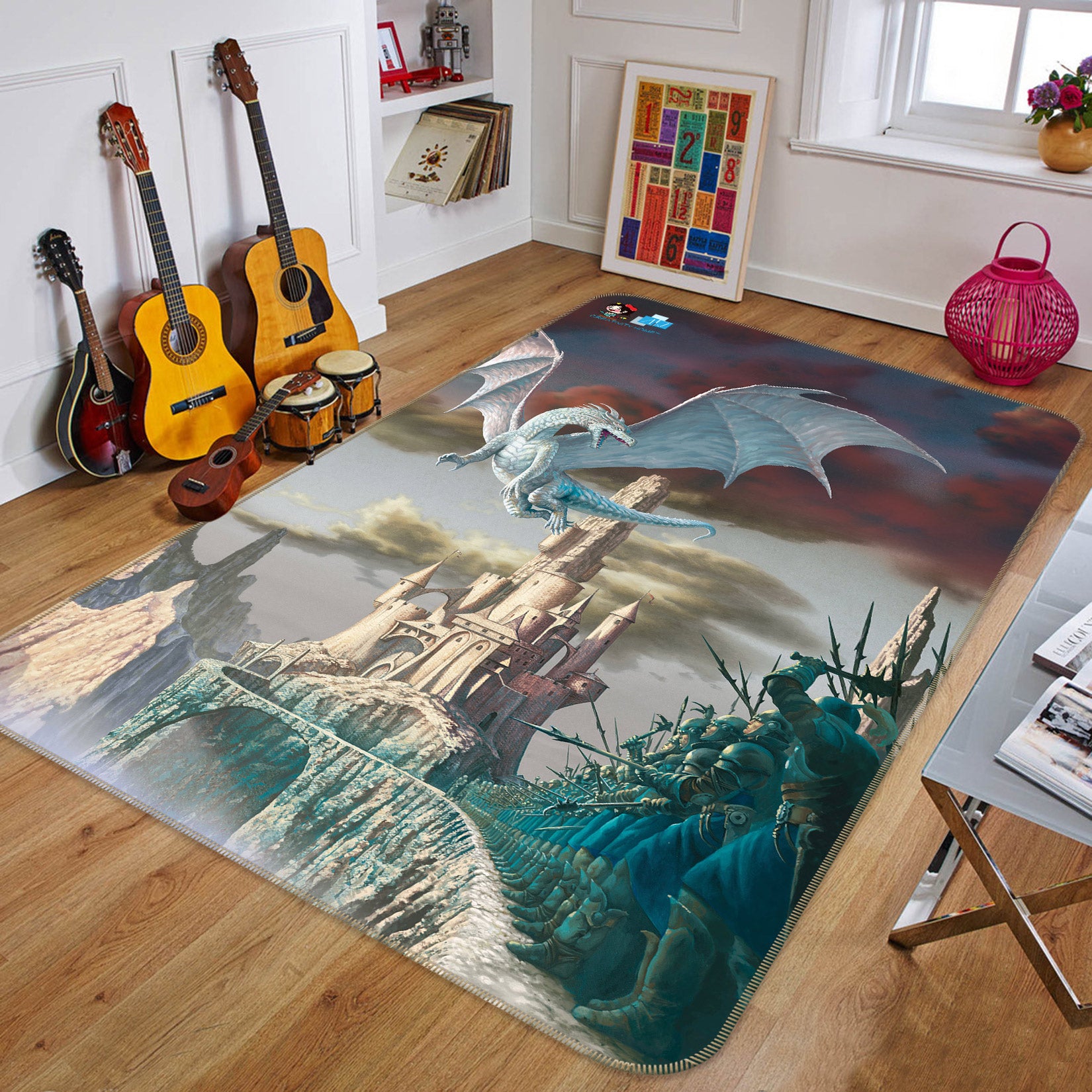 3D White Dragon Castle 5180 Ciruelo Rug Non Slip Rug Mat