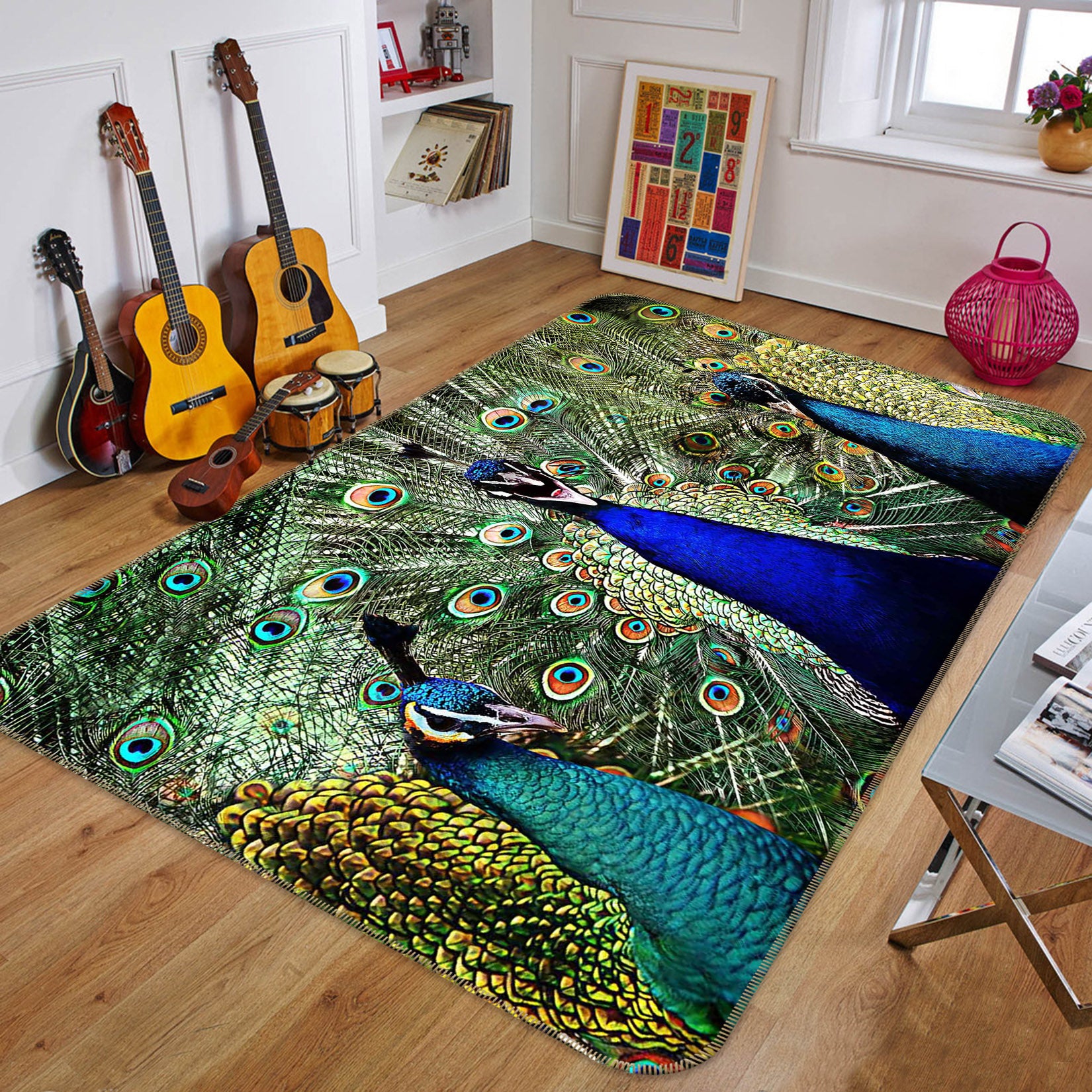 3D Two Peacocks 82138 Animal Non Slip Rug Mat