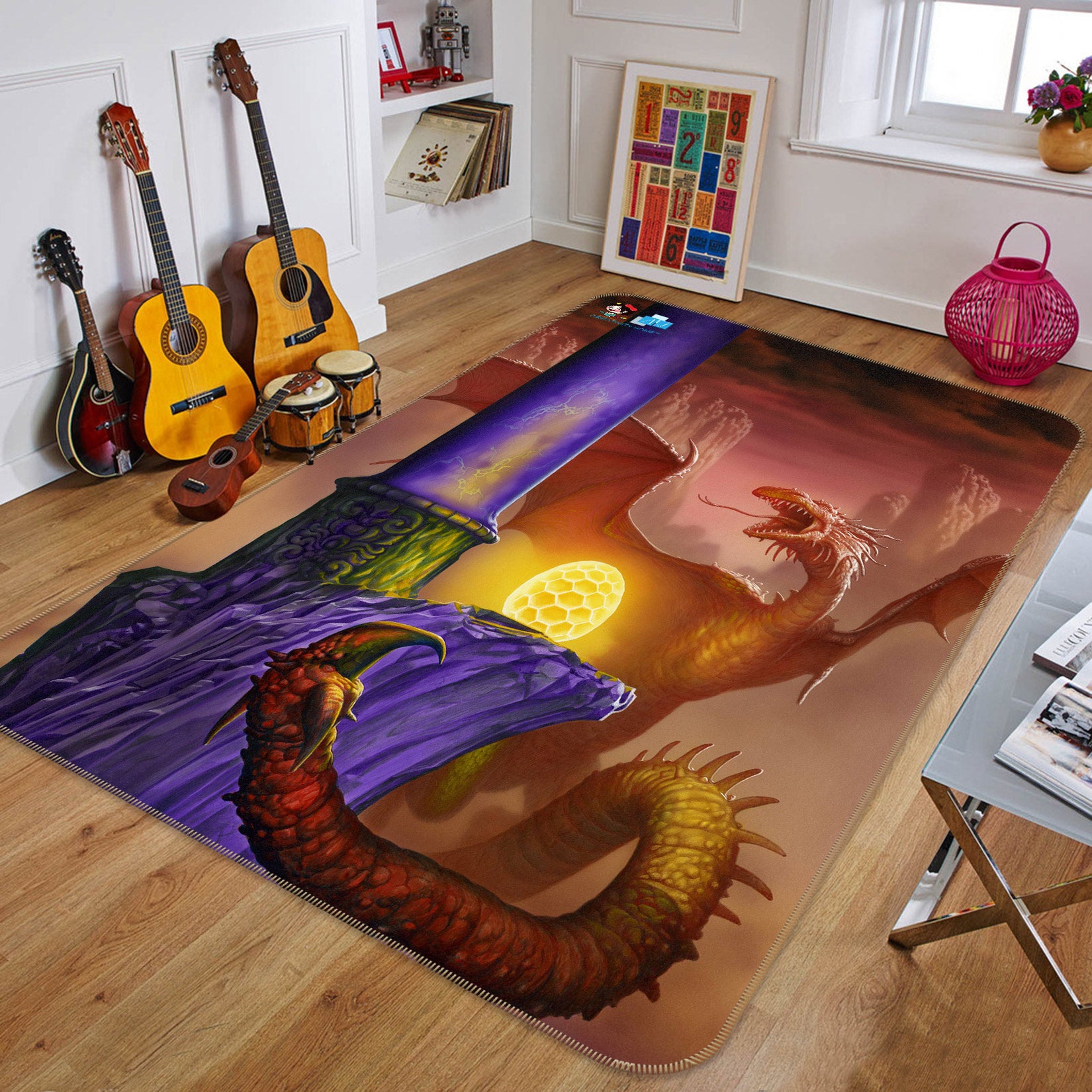 3D Tower Ball Dragon 5192 Ciruelo Rug Non Slip Rug Mat