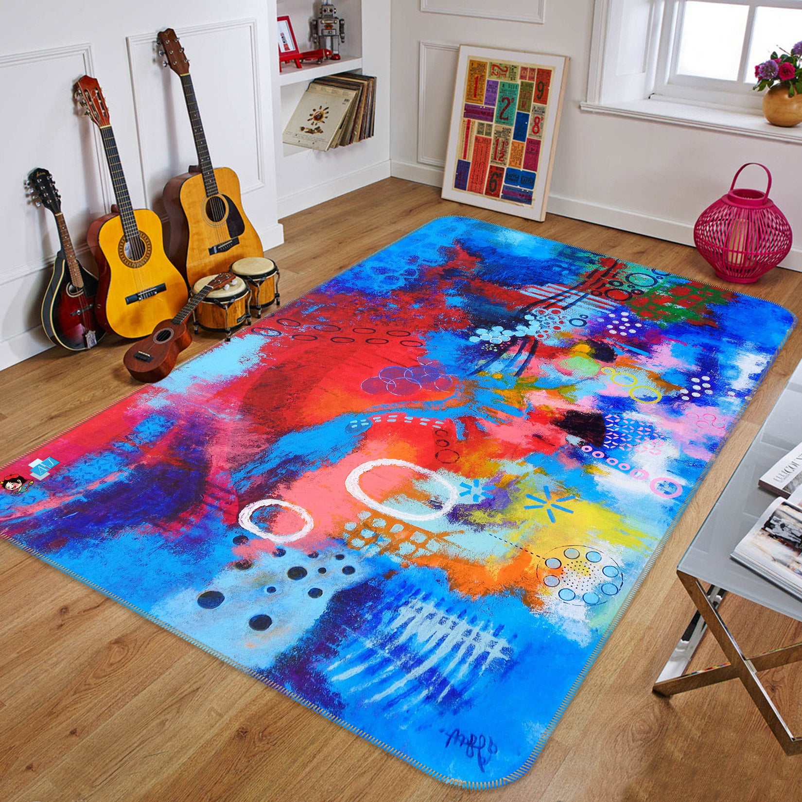 3D Red Blue Texture 12374 Misako Chida Rug Non Slip Rug Mat