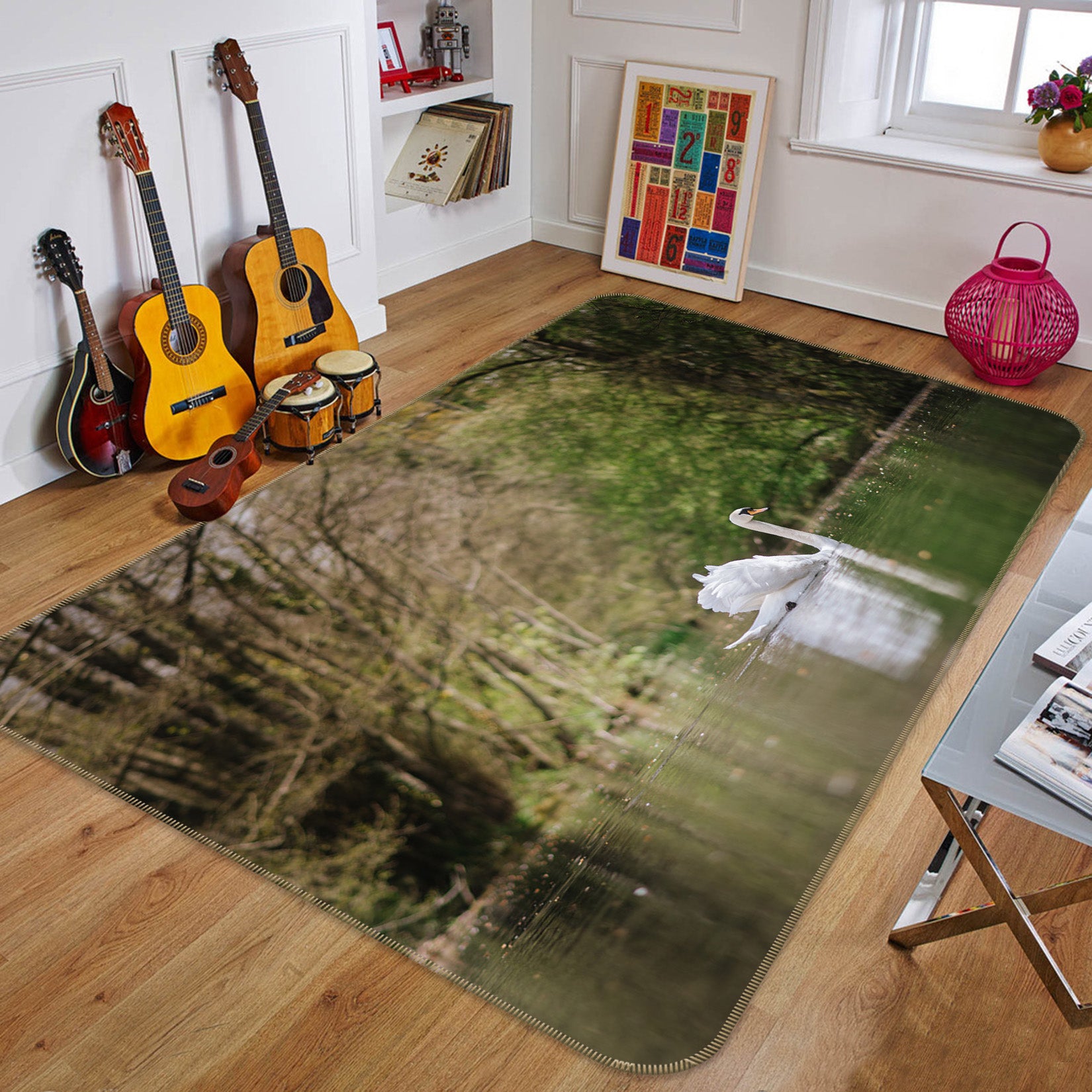 3D White Swan British Lake 82166 Animal Non Slip Rug Mat