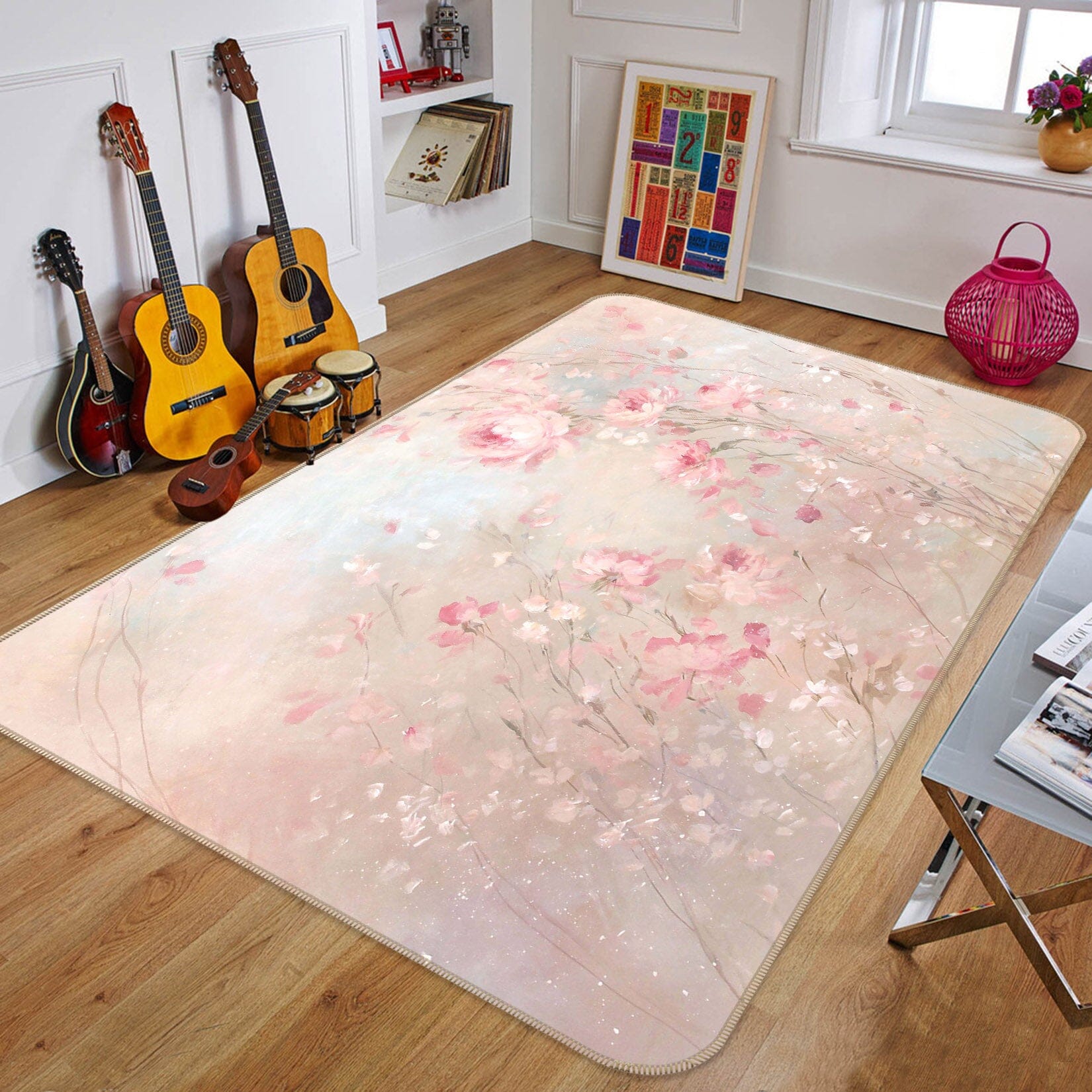 3D Pink Flowers 1003 Debi Coules Rug Non Slip Rug Mat Mat AJ Creativity Home 