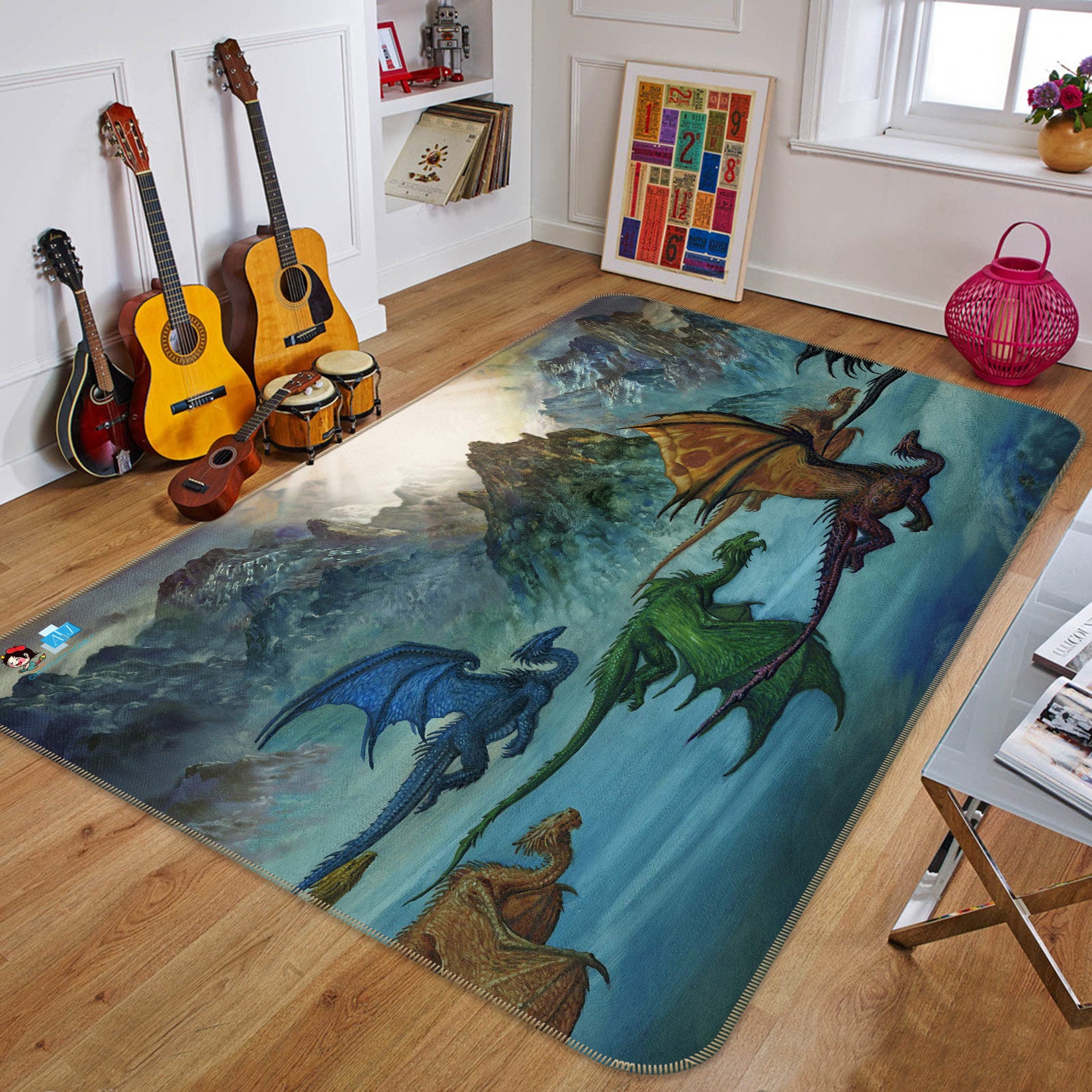 3D Many Dragons 5161 Ciruelo Rug Non Slip Rug Mat