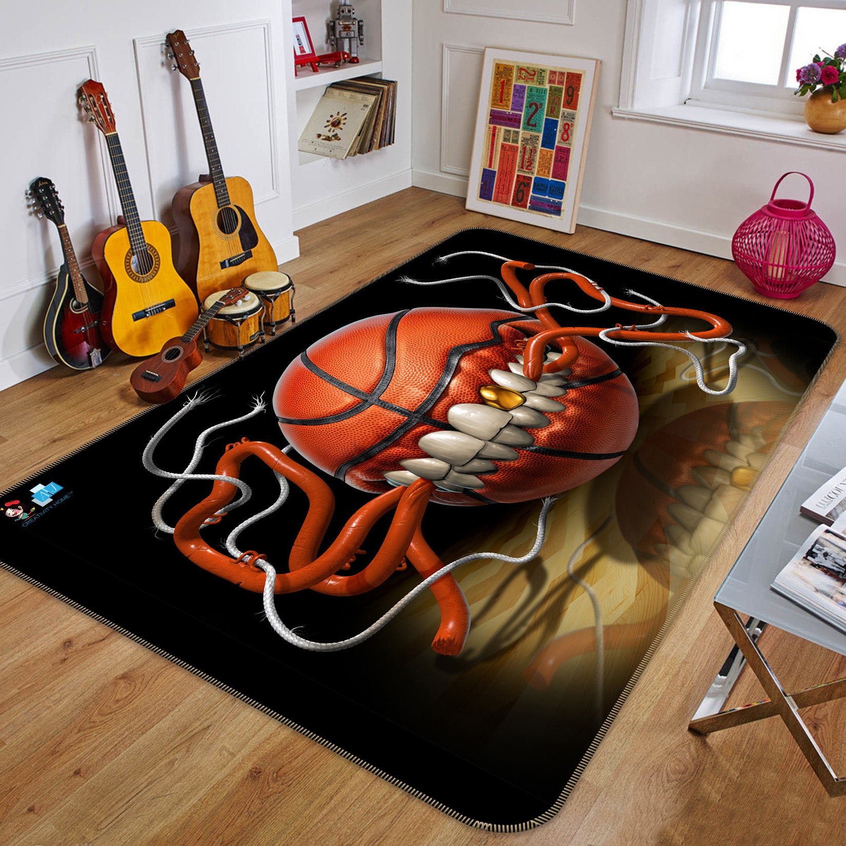 3D Basketball Teeth Wire 4100 Tom Wood Rug Non Slip Rug Mat